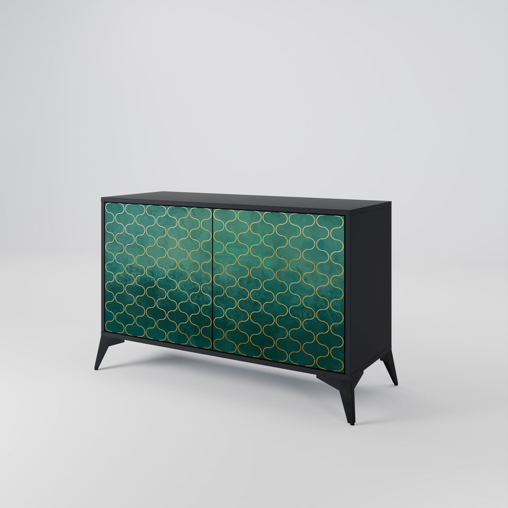 TESSELATED GREENERY 2-Door Sideboard in Black Finish