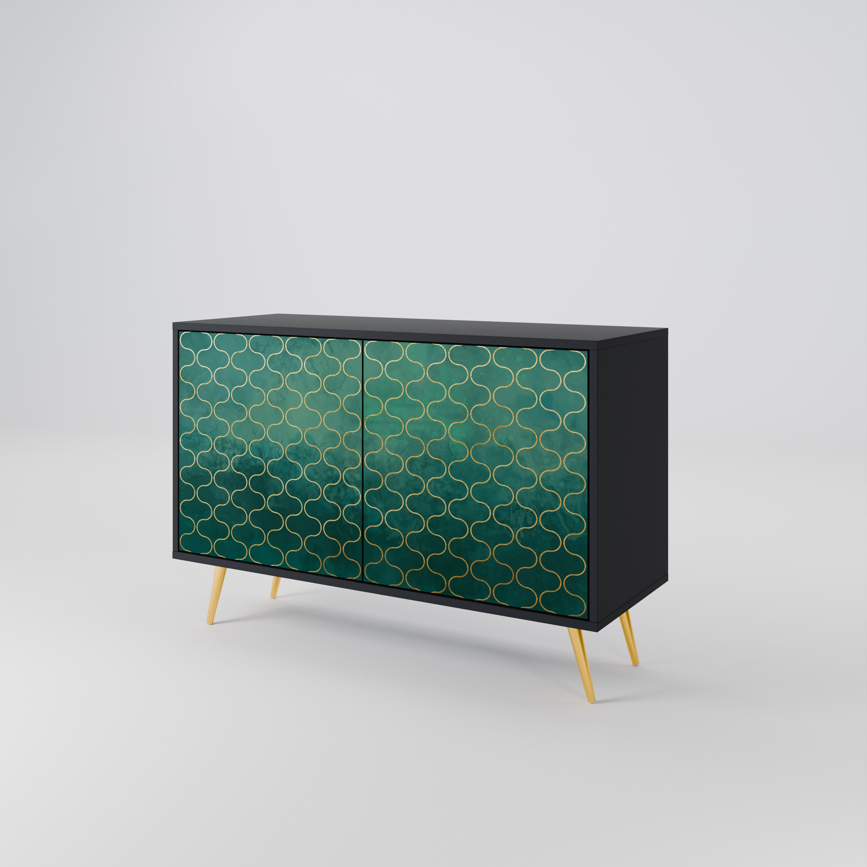 TESSELATED GREENERY 2-Door Sideboard in Black Finish