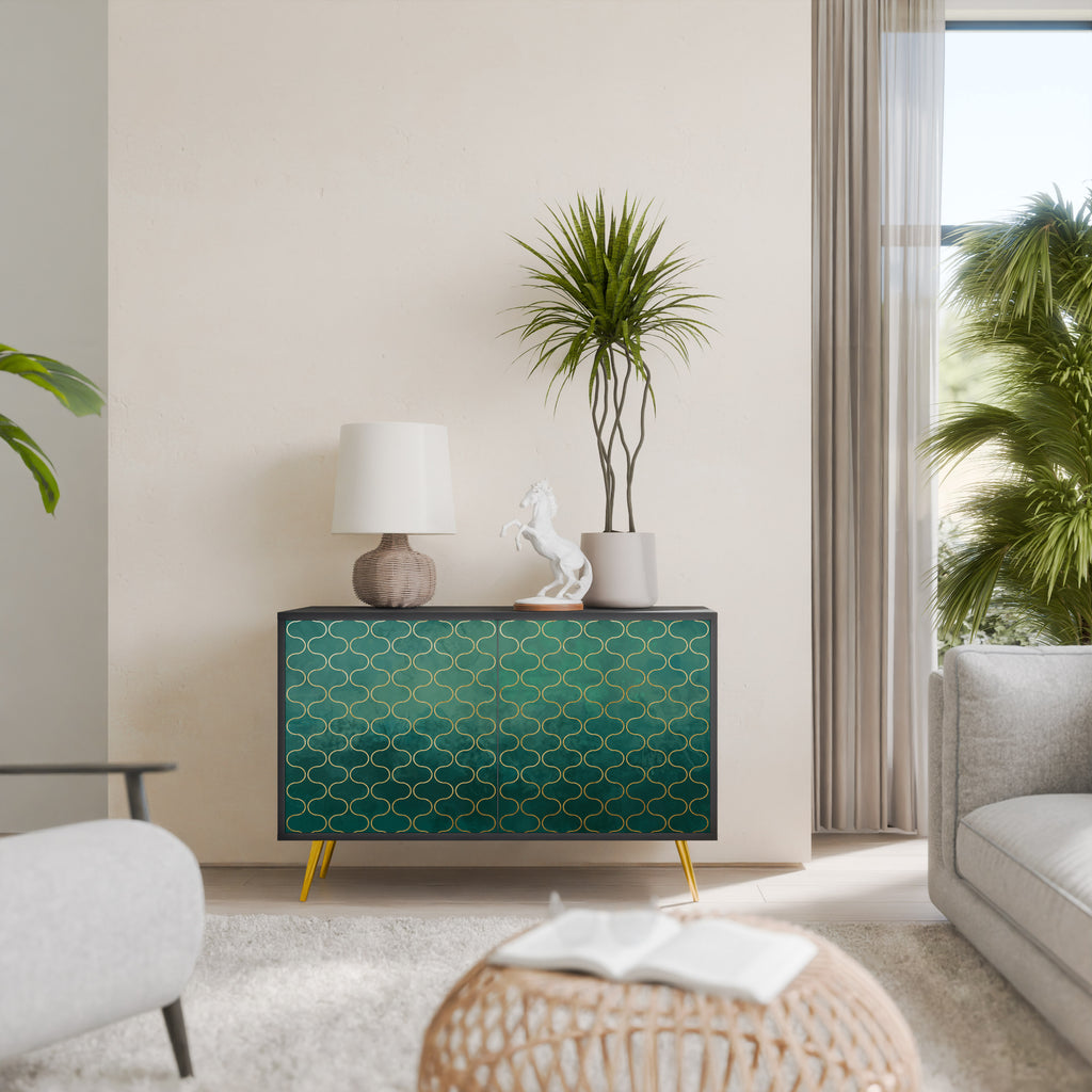 TESSELATED GREENERY 2-Door Sideboard in Black Finish