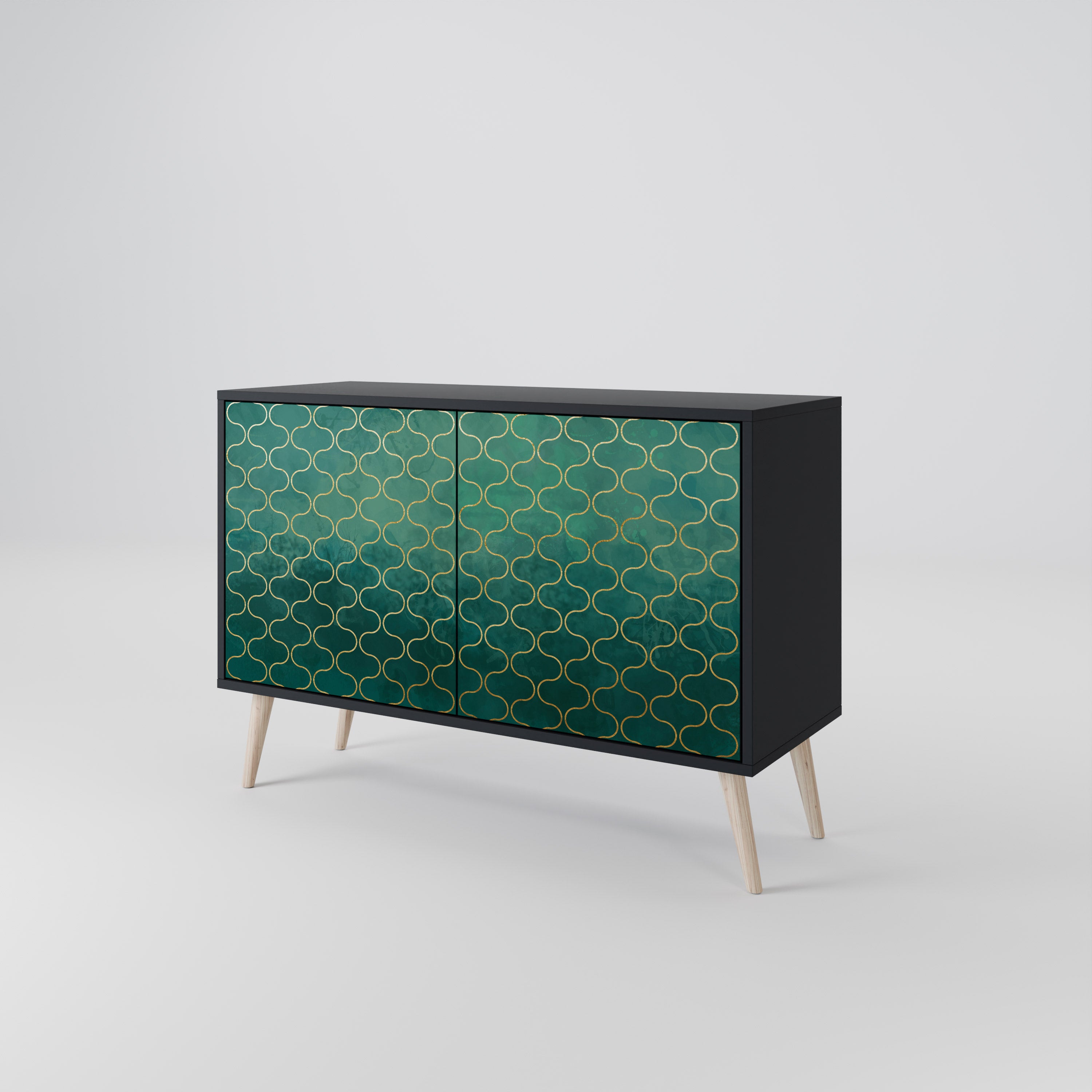 TESSELATED GREENERY 2-Door Sideboard in Black Finish