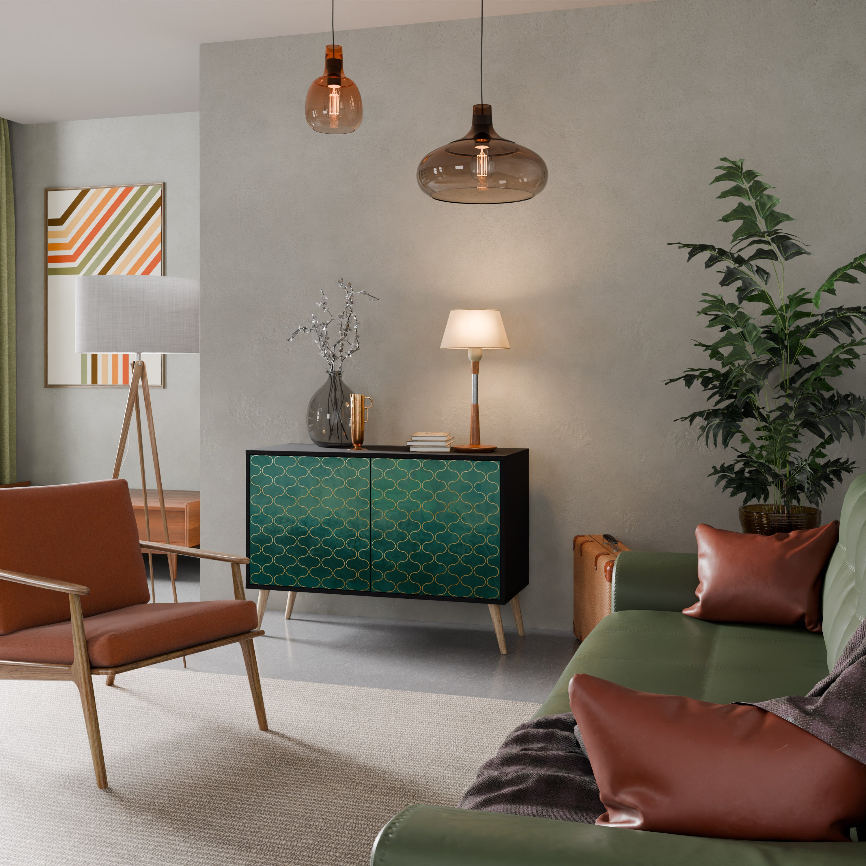 TESSELATED GREENERY 2-Door Sideboard in Black Finish