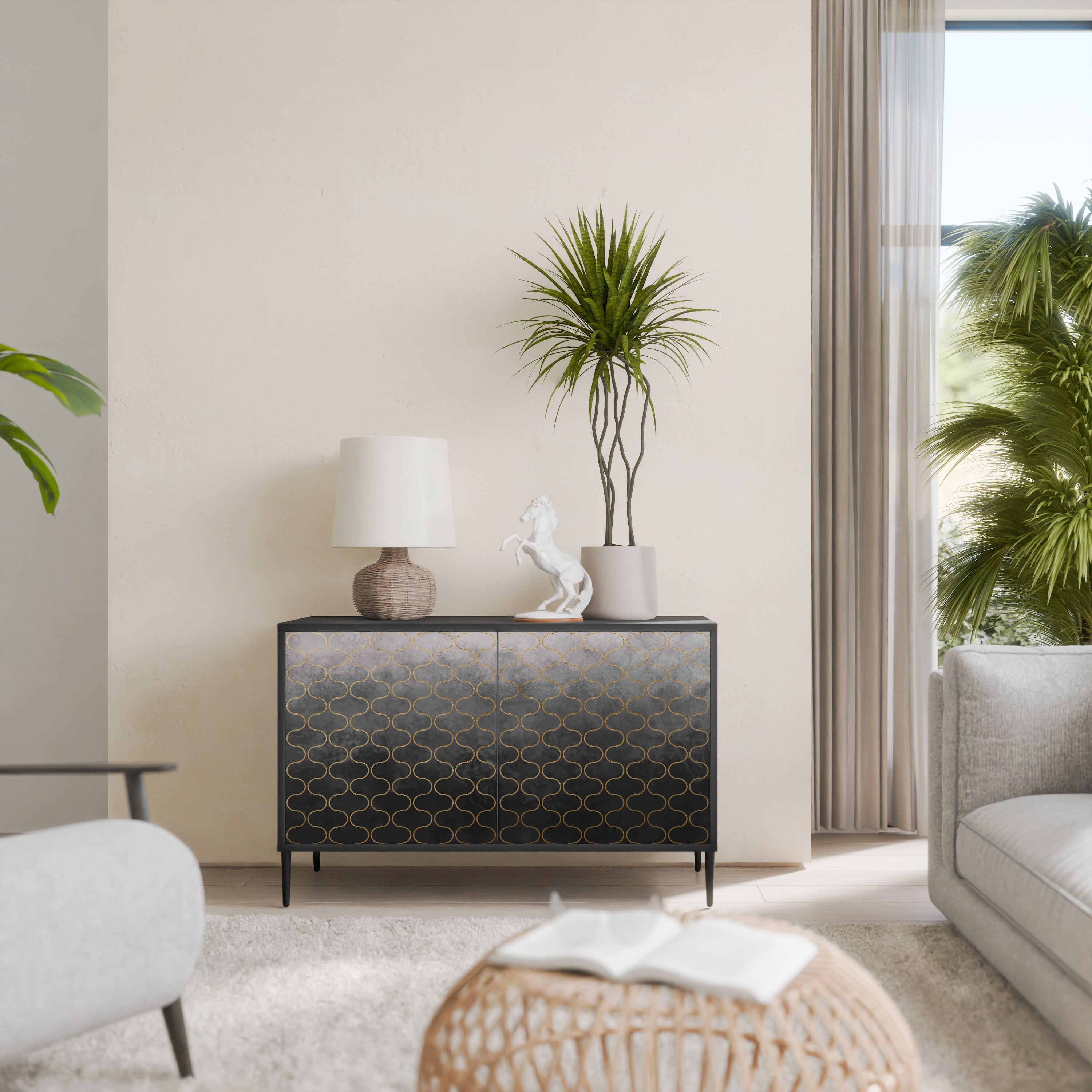 TESSELATED GRAYISH 2-Door Sideboard in Black Finish
