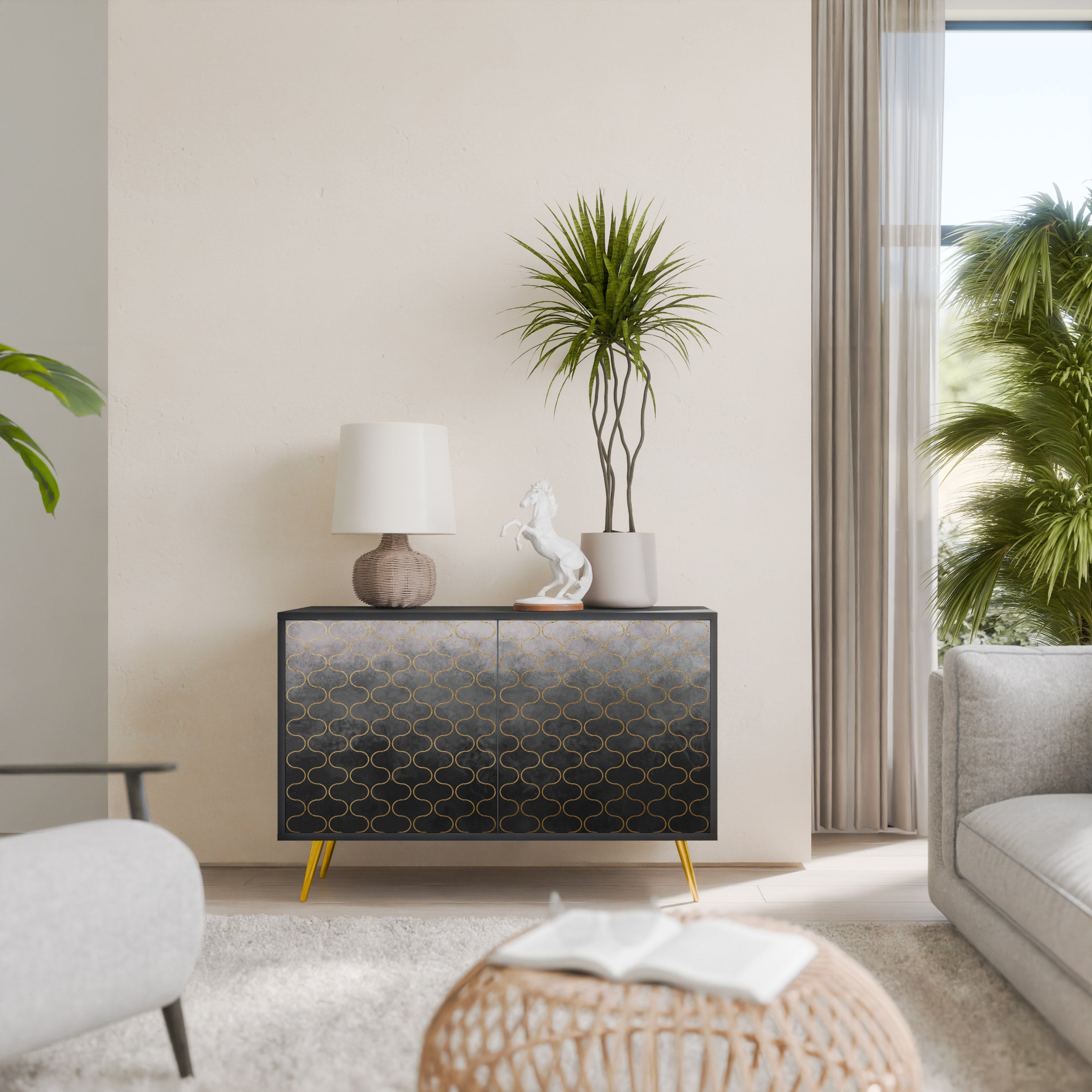 TESSELATED GRAYISH 2-Door Sideboard in Black Finish