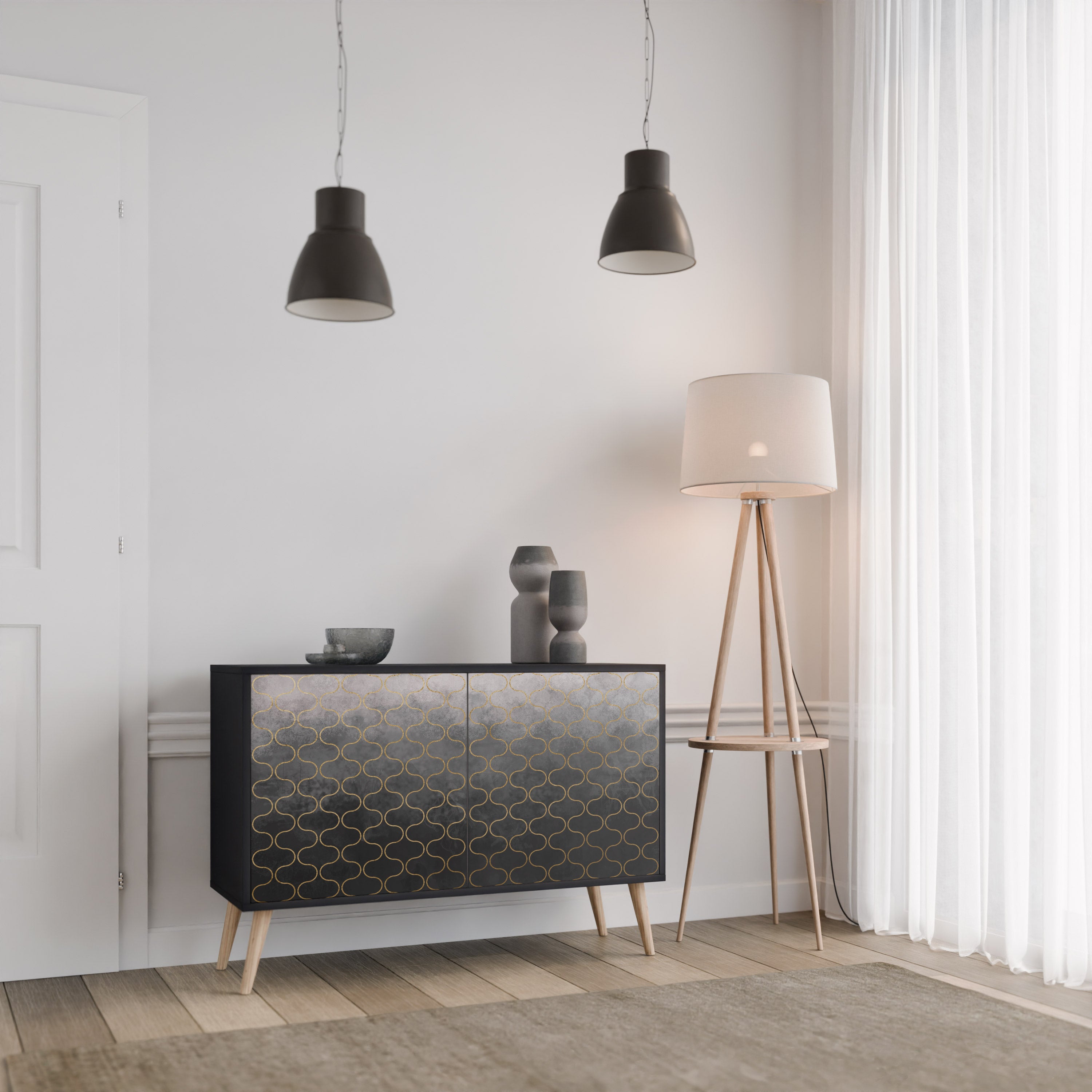 TESSELATED GRAYISH 2-Door Sideboard in Black Finish