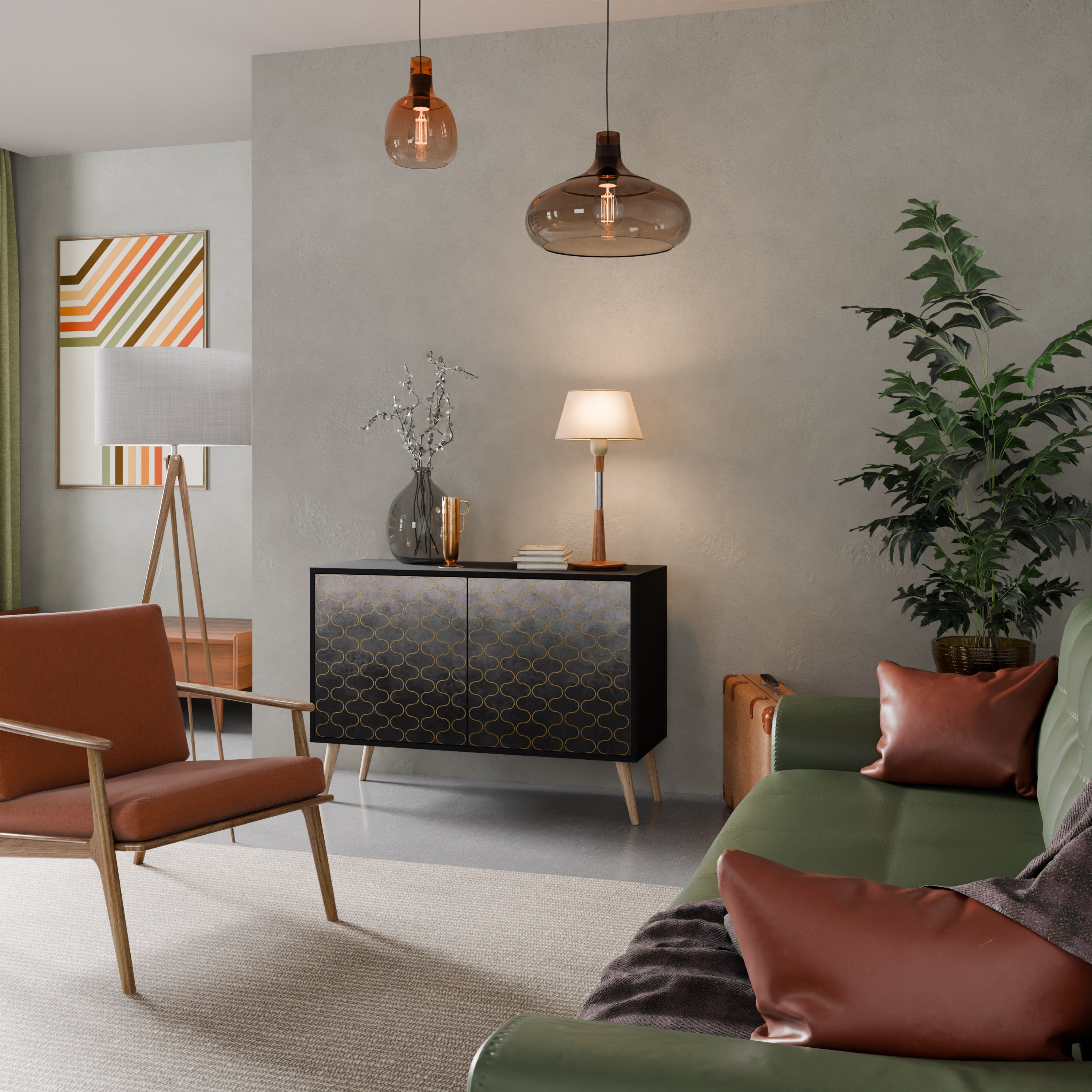 TESSELATED GRAYISH 2-Door Sideboard in Black Finish