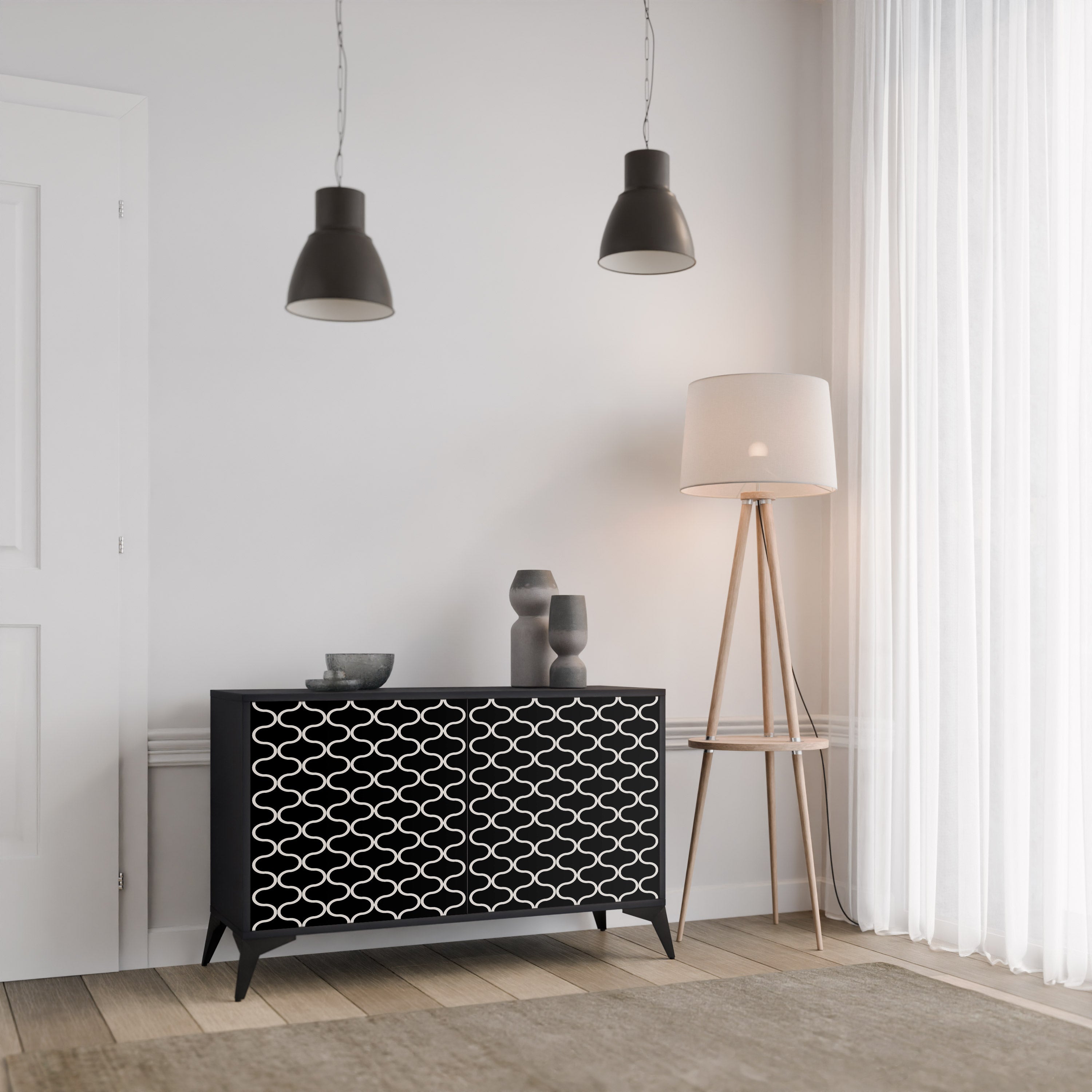 TESSELATED BLACKNESS 2-Door Sideboard in Black Finish