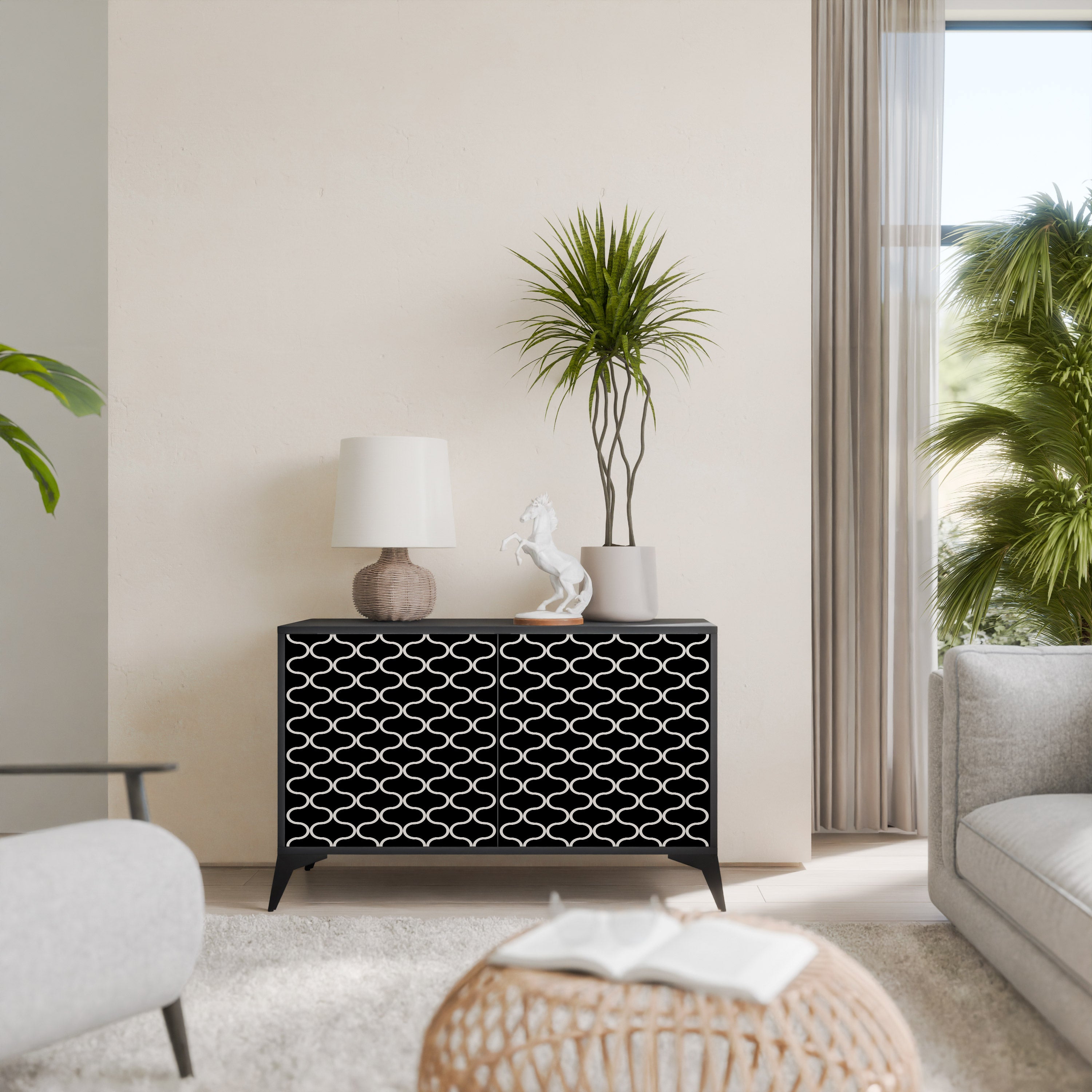 TESSELATED BLACKNESS 2-Door Sideboard in Black Finish