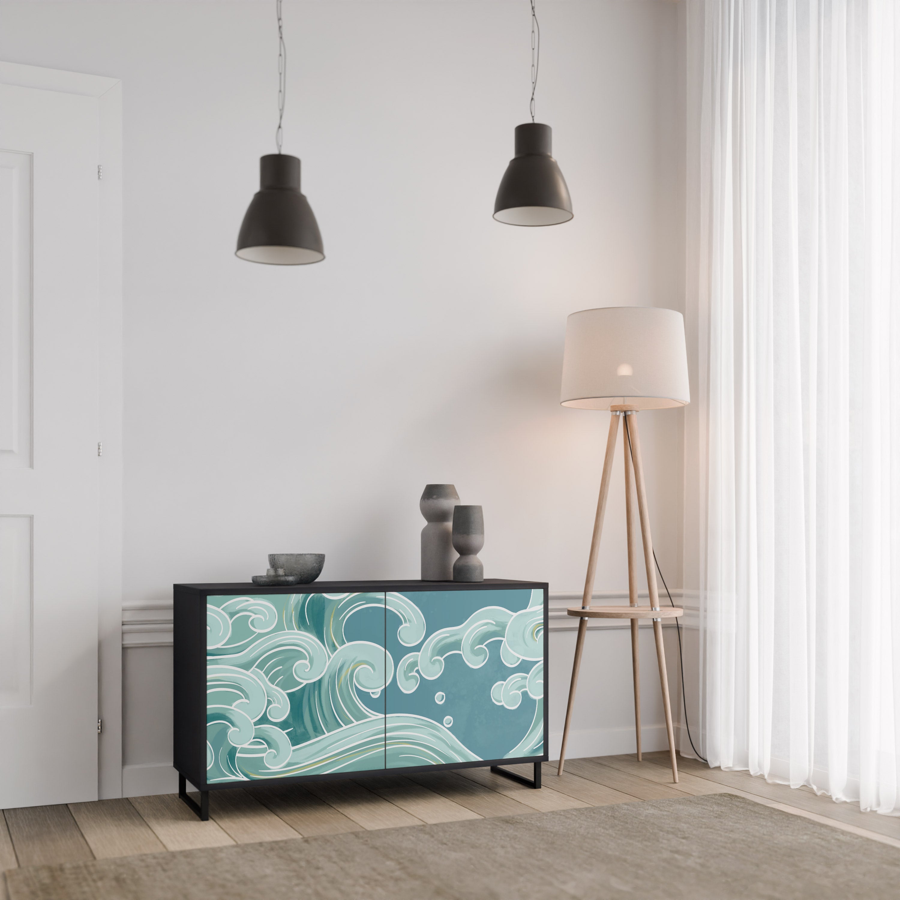 ASIAN SWAY 2-Door Sideboard in Black Finish