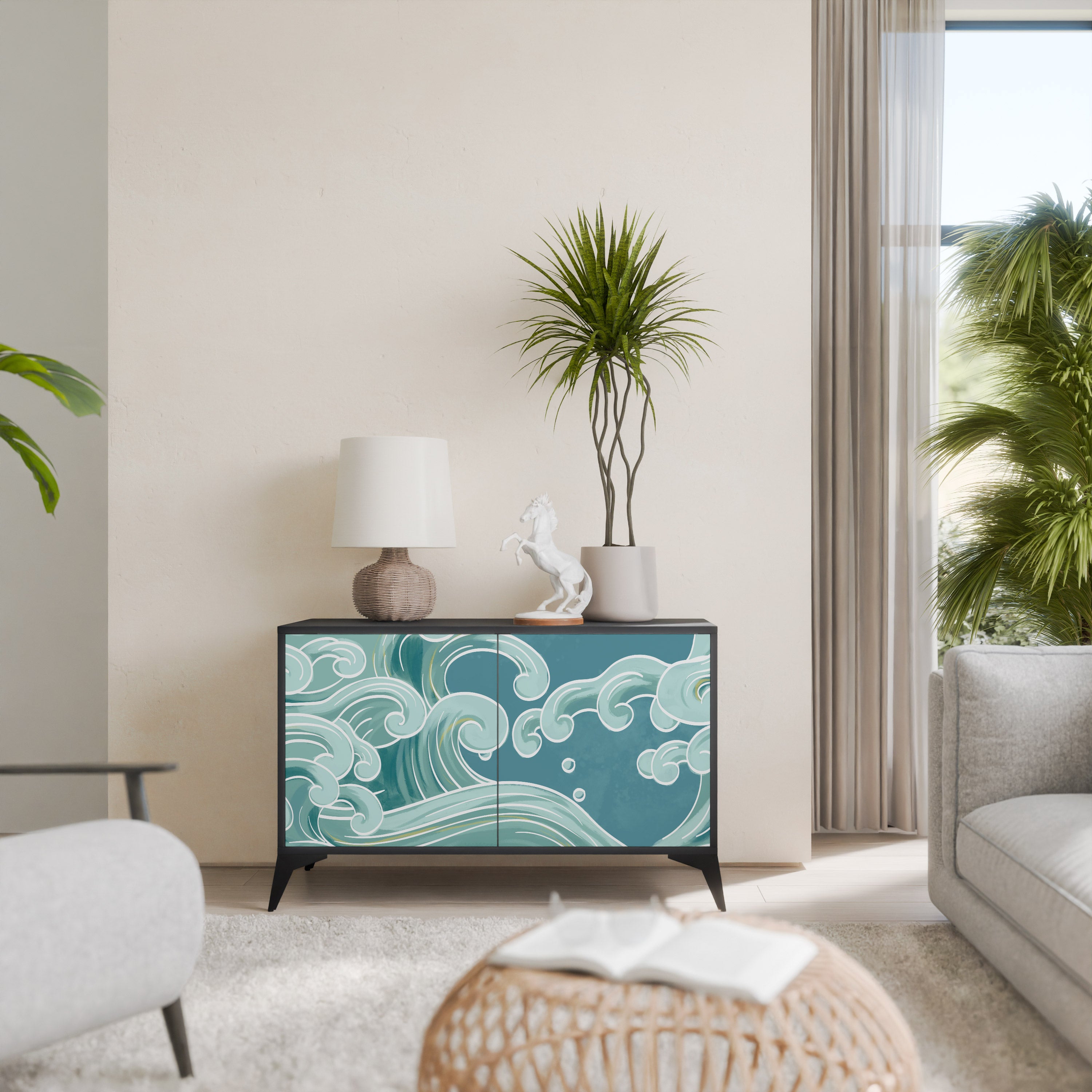 ASIAN SWAY 2-Door Sideboard in Black Finish