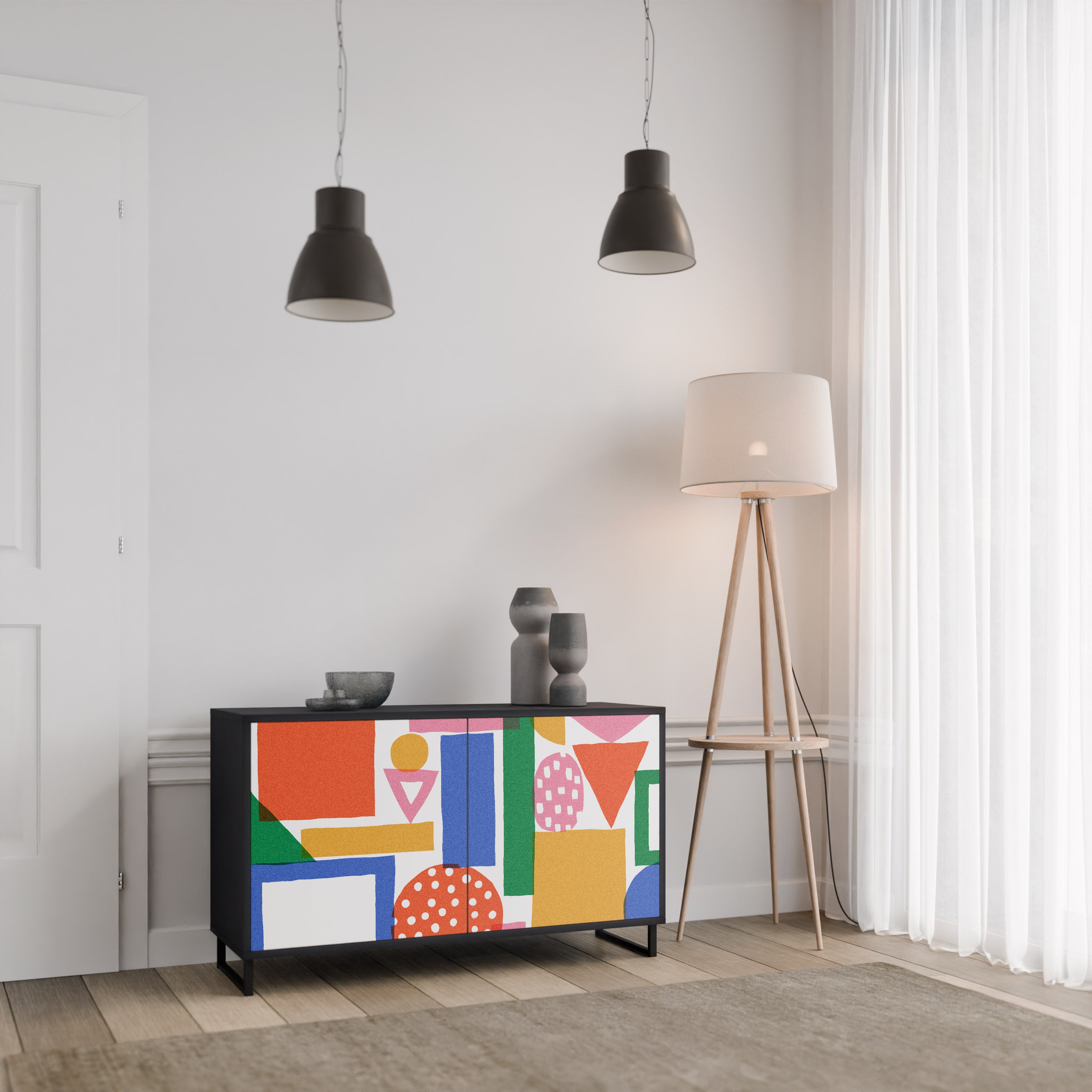 GEOMETRIC GLIMMER 2-Door Sideboard in Black Finish