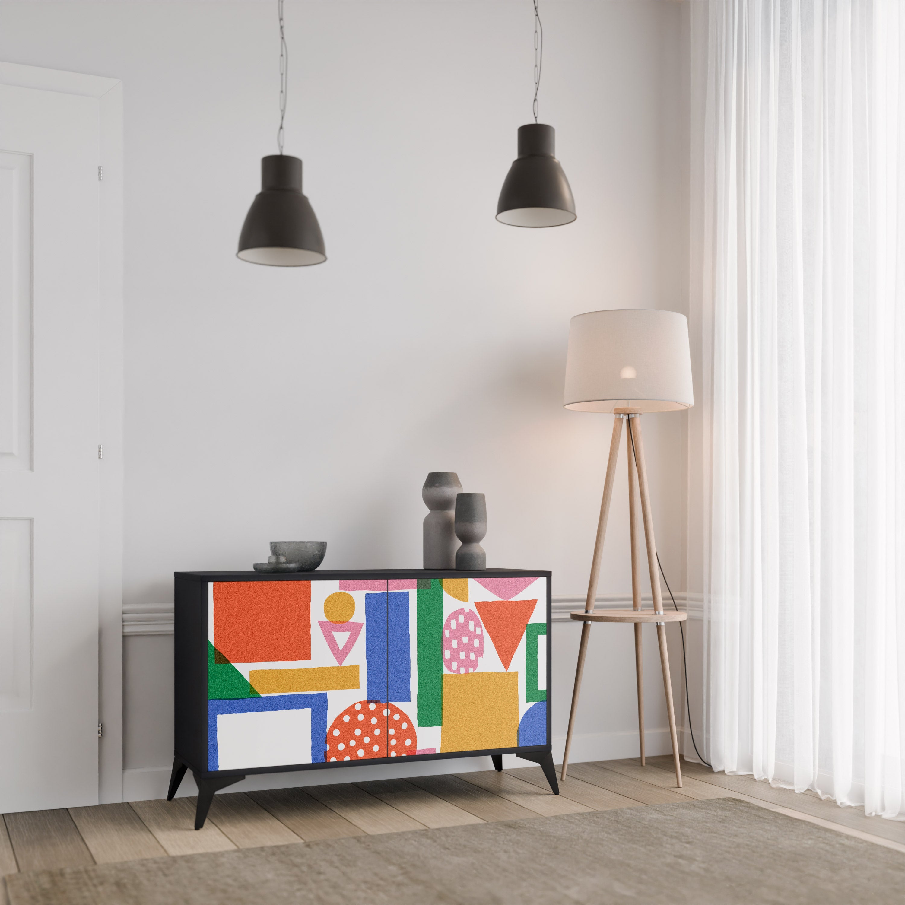 GEOMETRIC GLIMMER 2-Door Sideboard in Black Finish