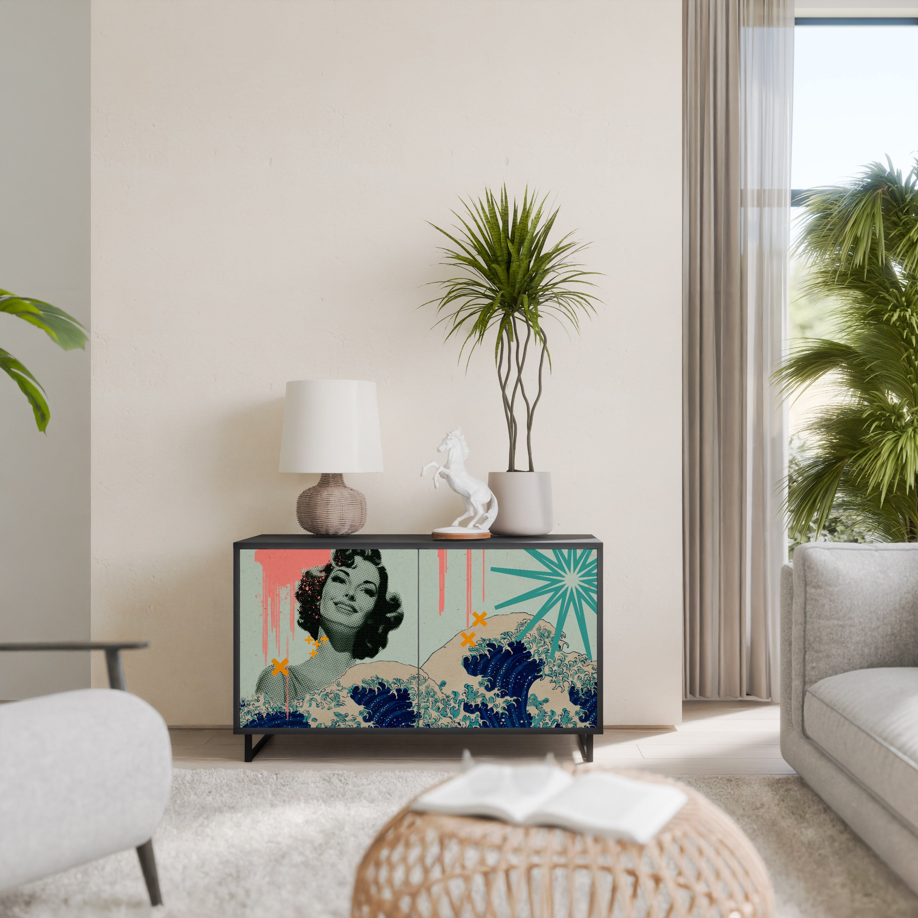 KANAGAWA BEAUTY 2-Door Sideboard in Black Finish