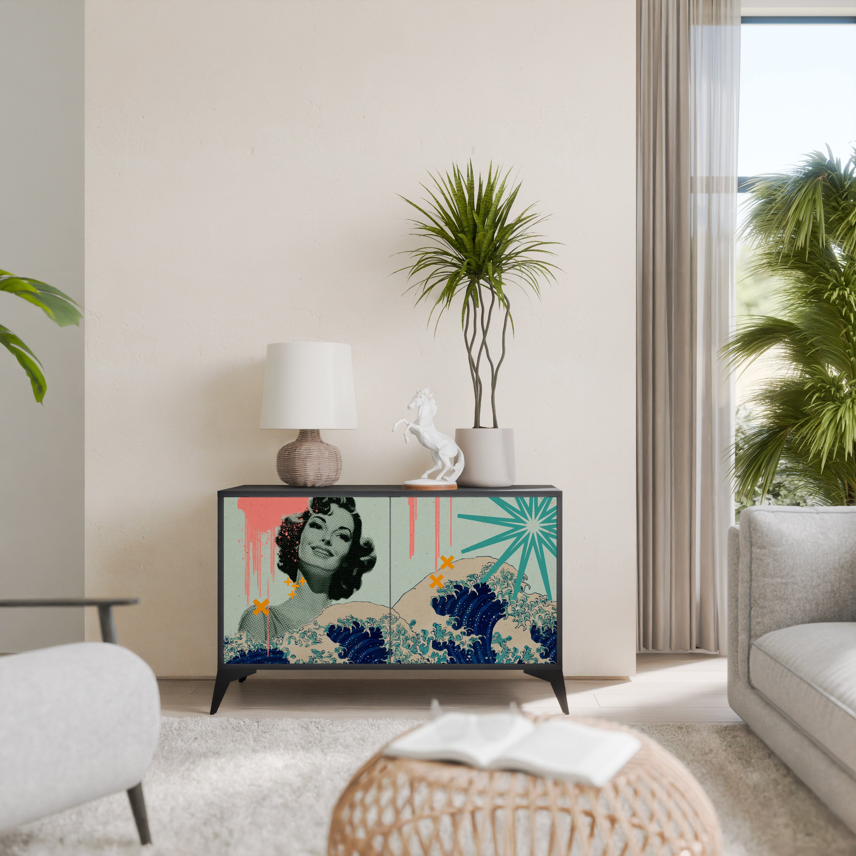 KANAGAWA BEAUTY 2-Door Sideboard in Black Finish