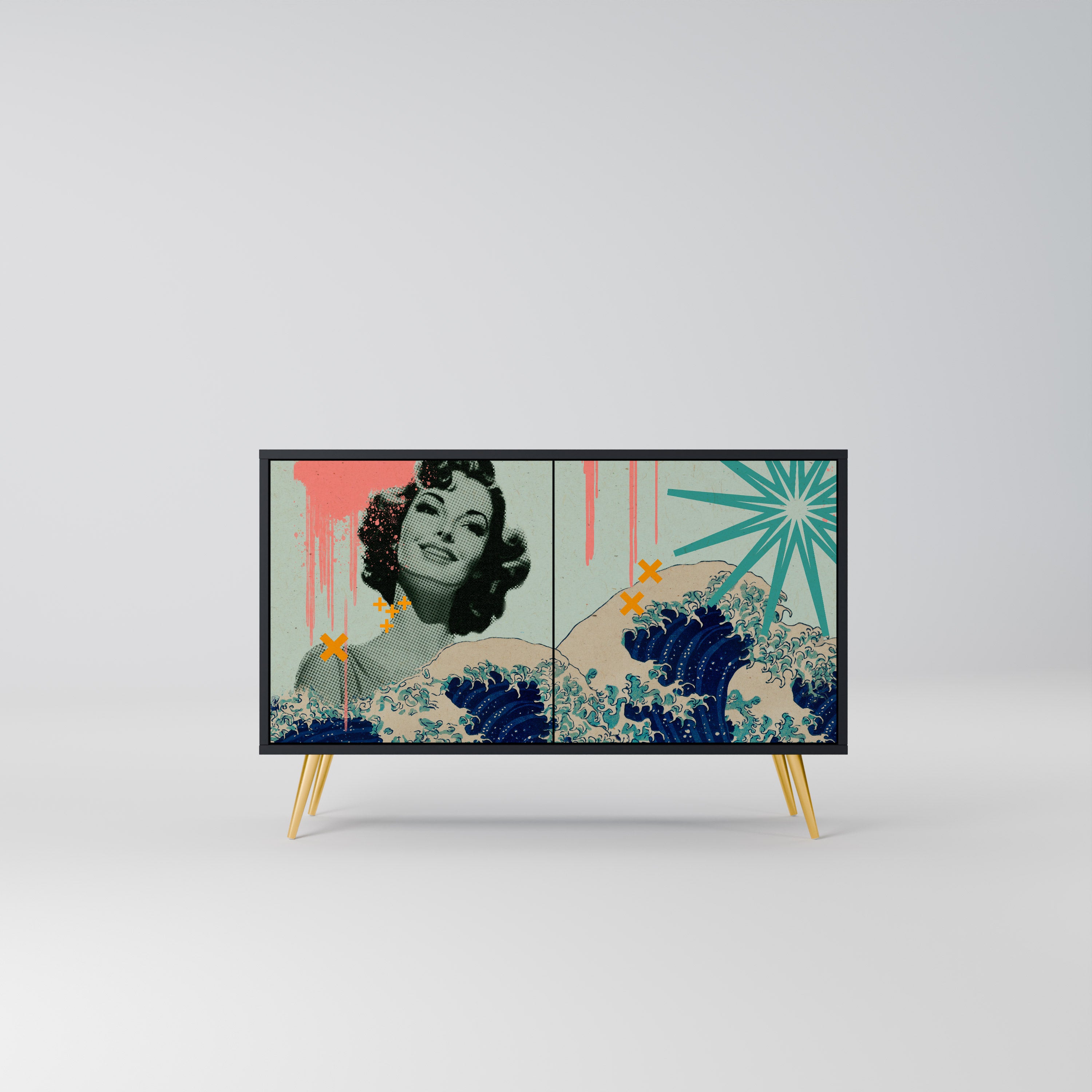 KANAGAWA BEAUTY 2-Door Sideboard in Black Finish