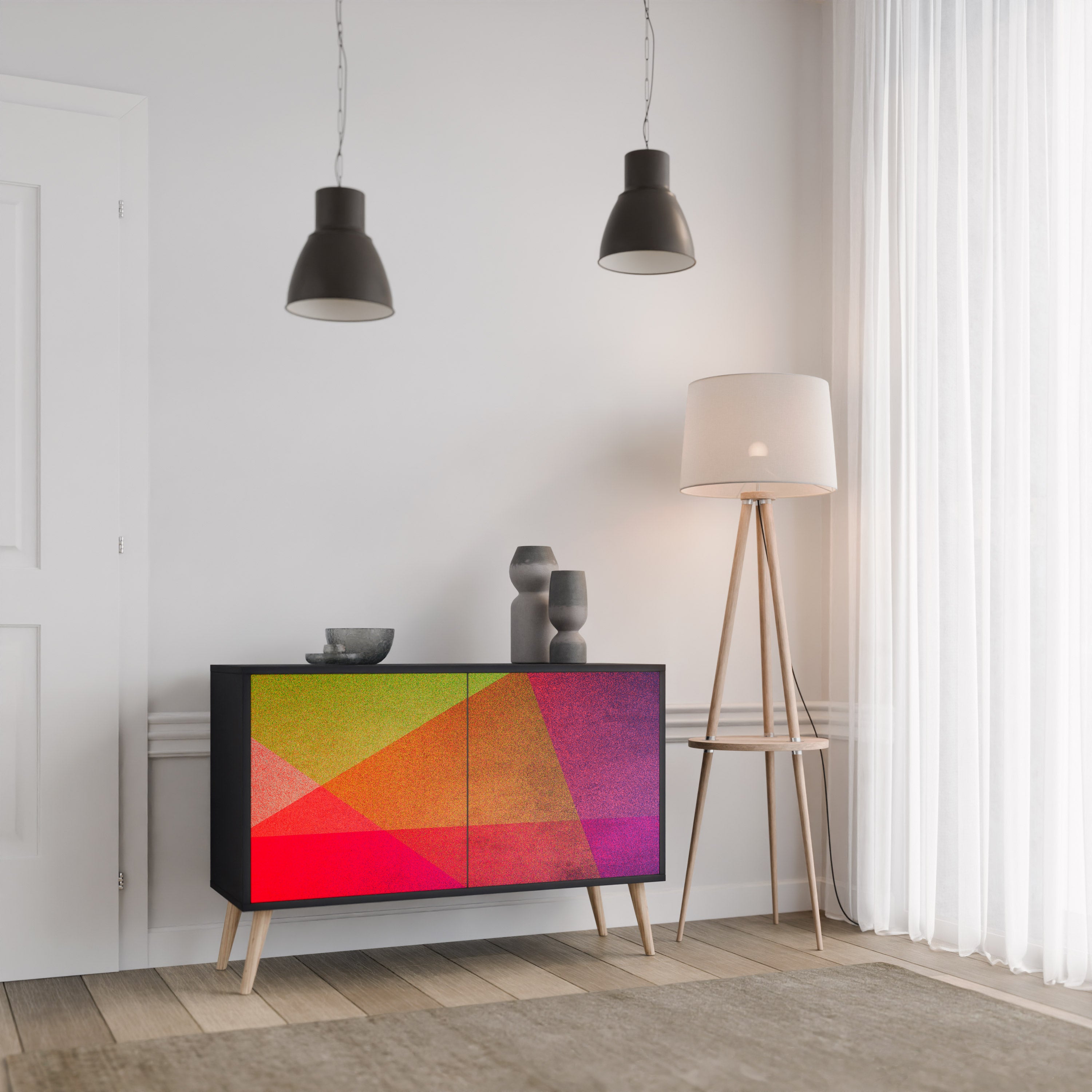 VIVID GEOMETRY 2-Door Sideboard in Black Finish