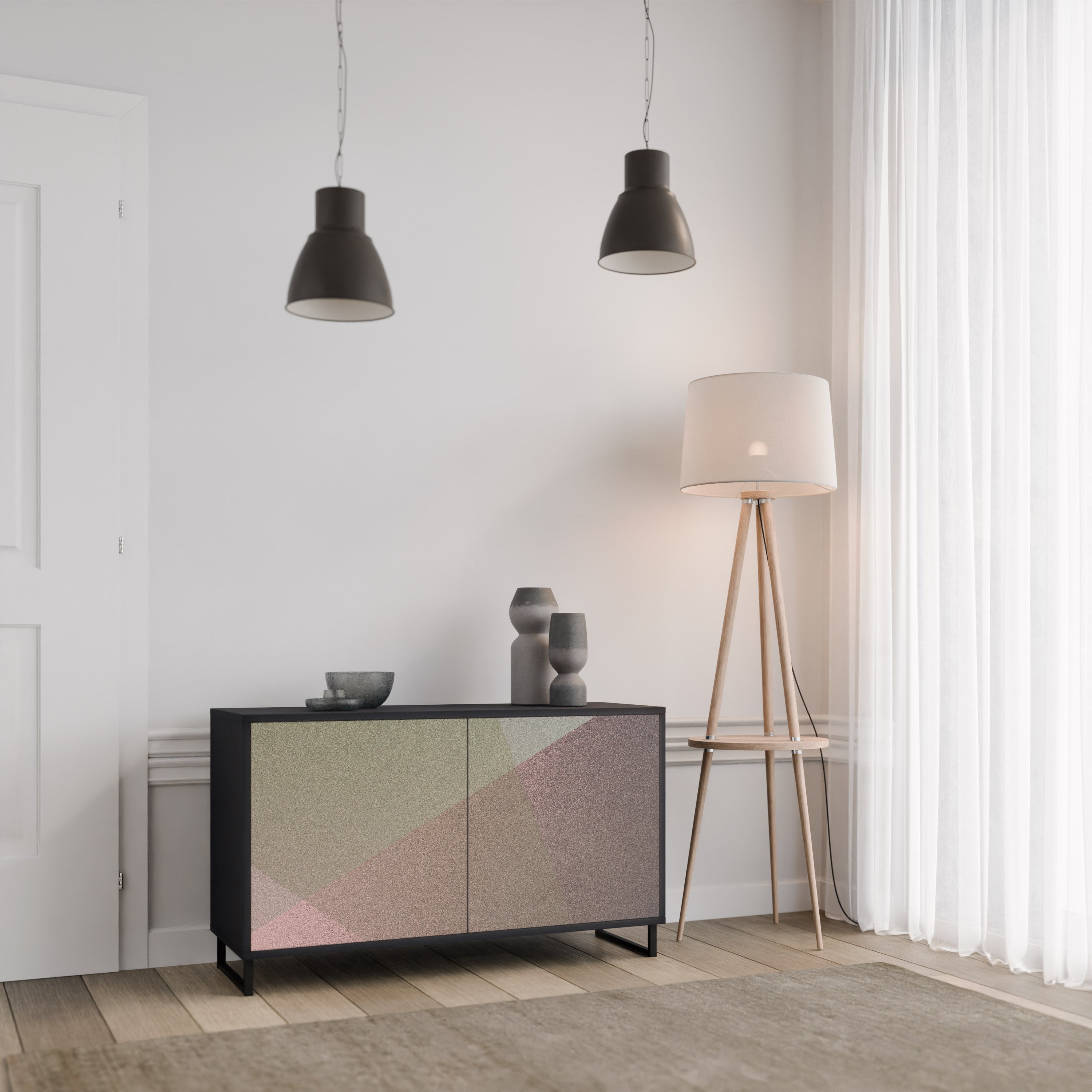 BEIGE GEOMETRY 2-Door Sideboard in Black Finish