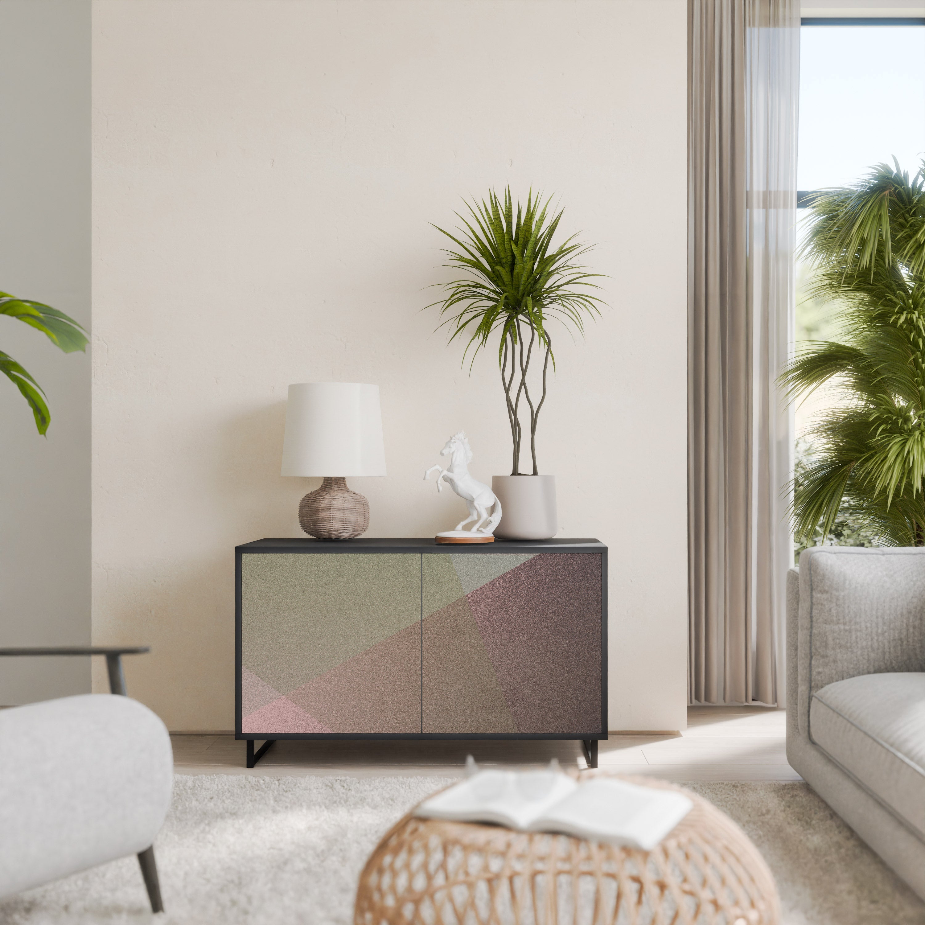 BEIGE GEOMETRY 2-Door Sideboard in Black Finish