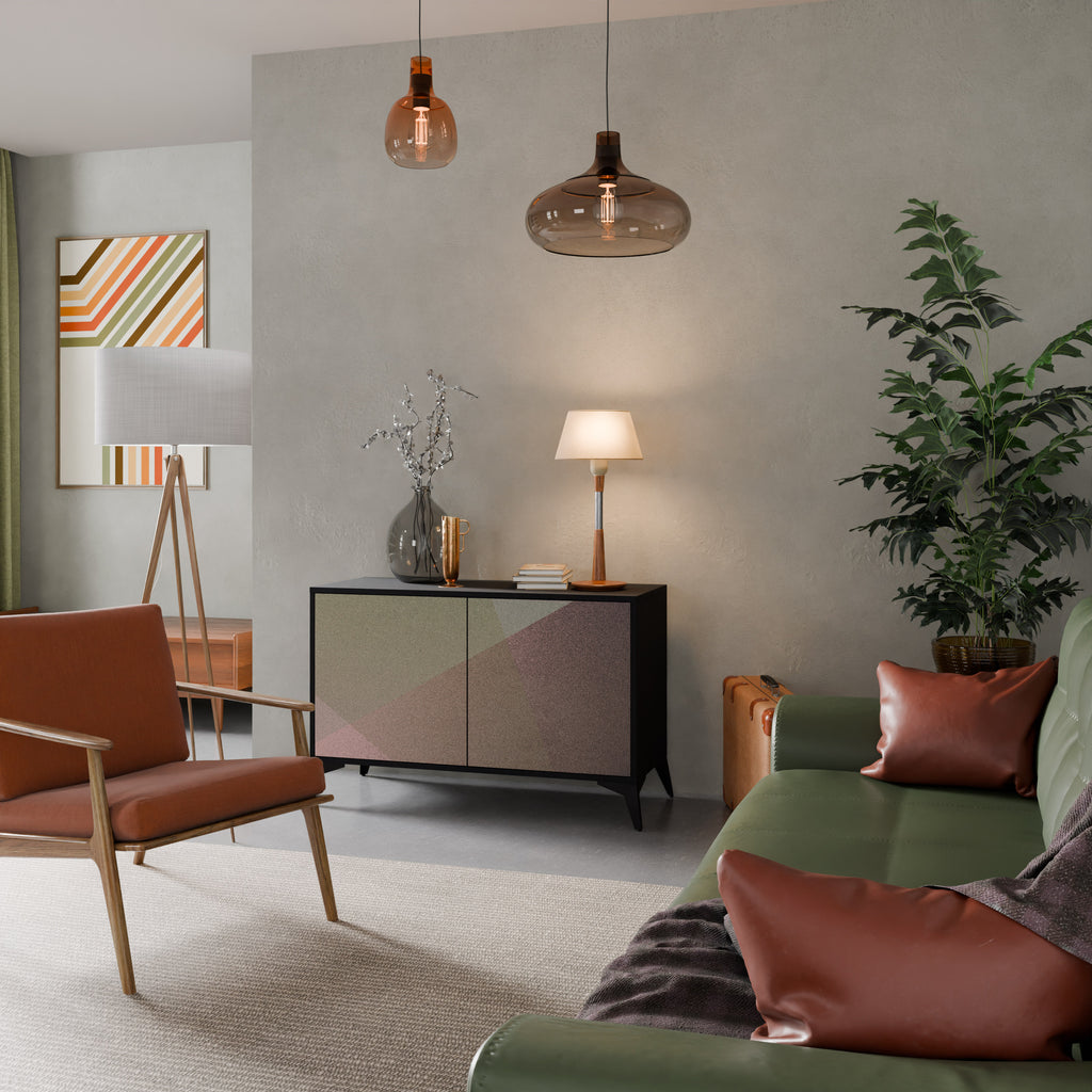 BEIGE GEOMETRY 2-Door Sideboard in Black Finish