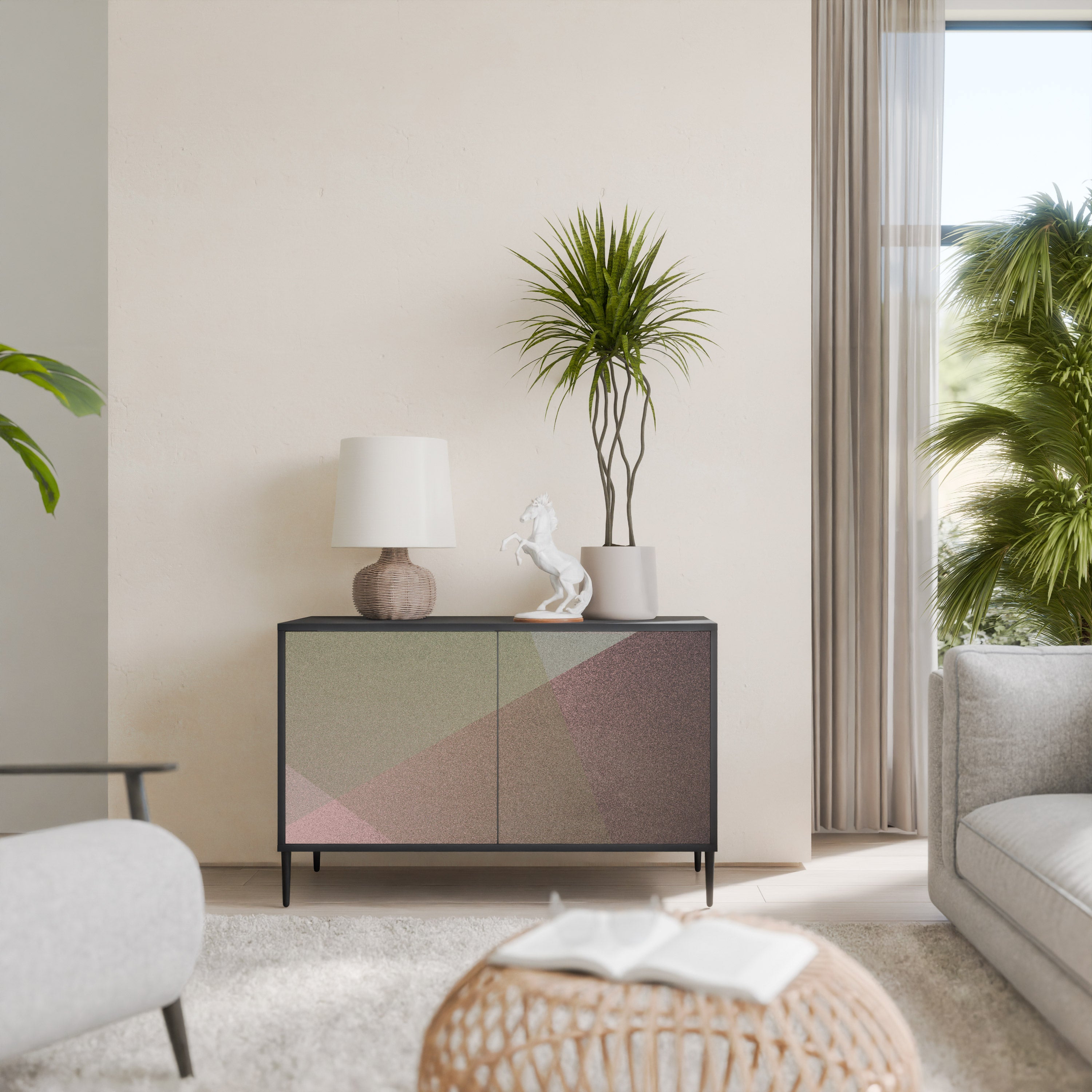 BEIGE GEOMETRY 2-Door Sideboard in Black Finish