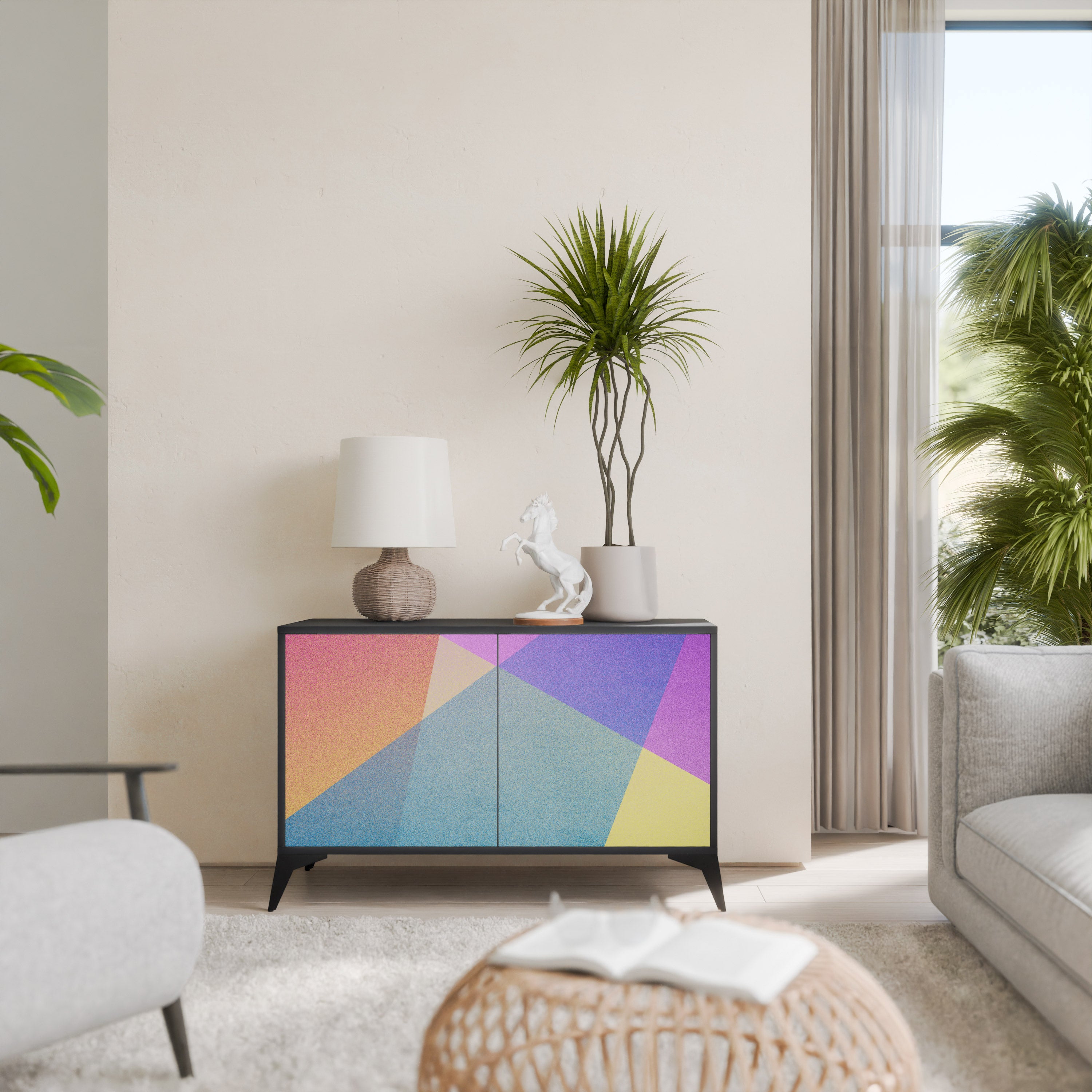 BRIGHT GEOMETRY 2-Door Sideboard in Black Finish