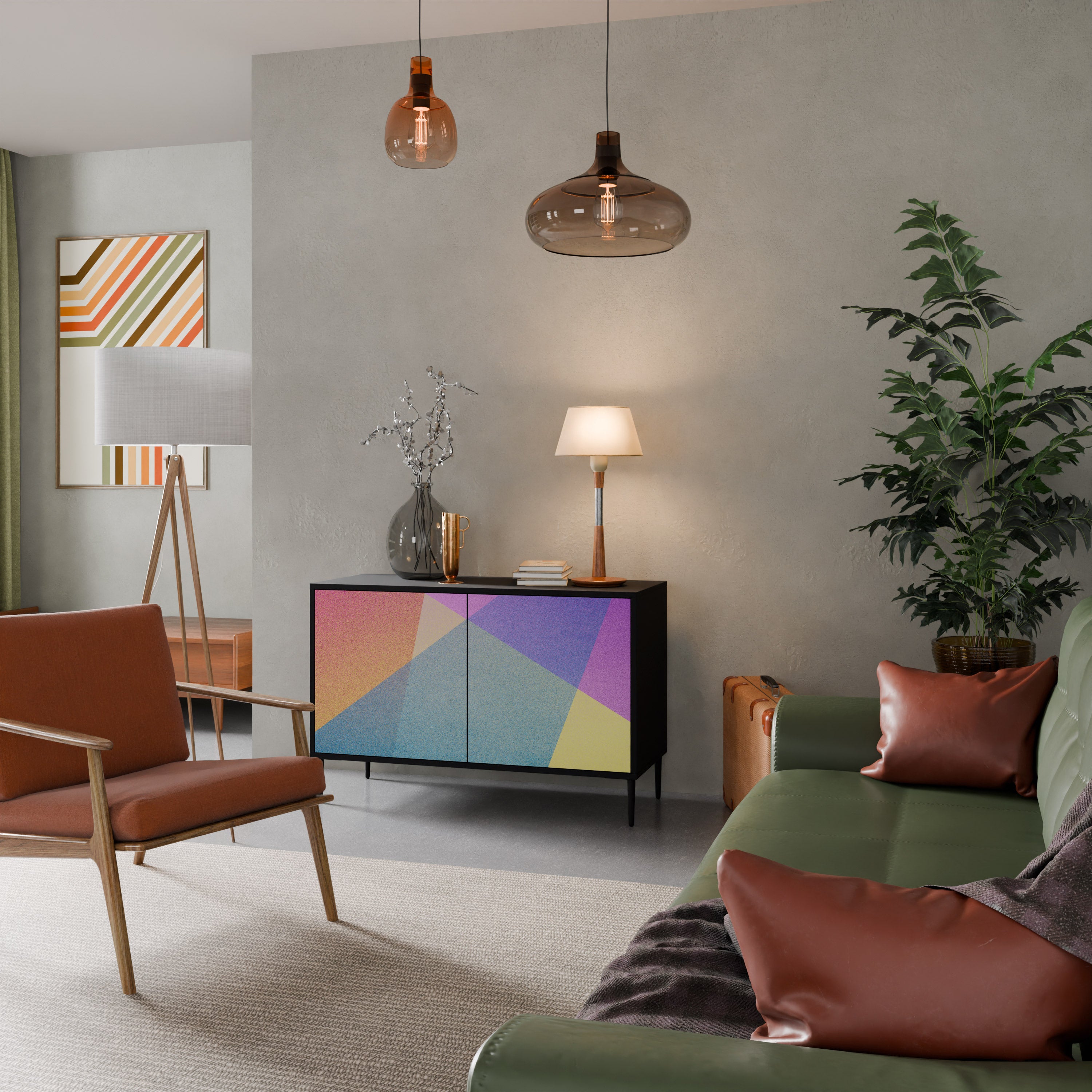 BRIGHT GEOMETRY 2-Door Sideboard in Black Finish