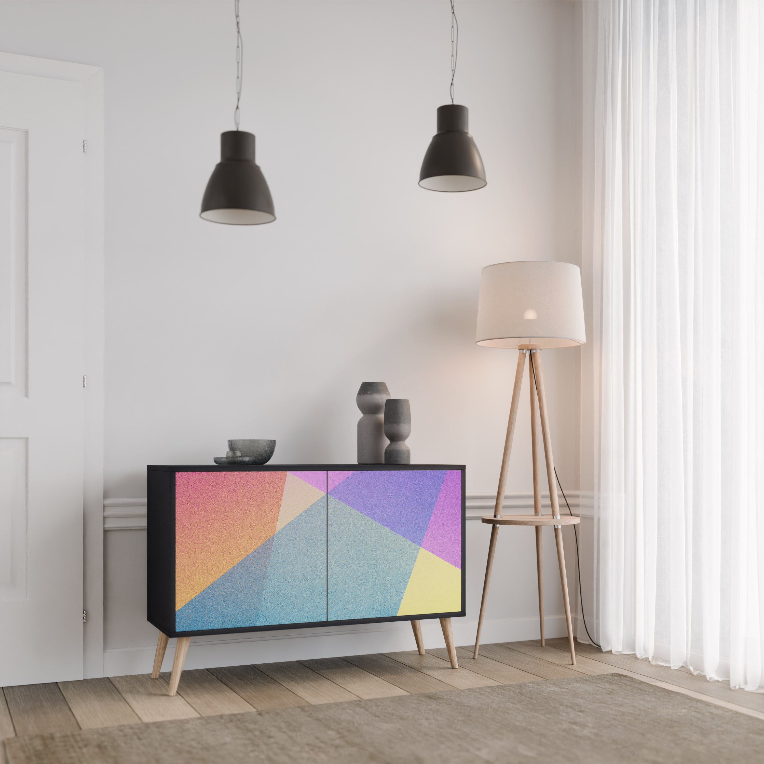 BRIGHT GEOMETRY 2-Door Sideboard in Black Finish