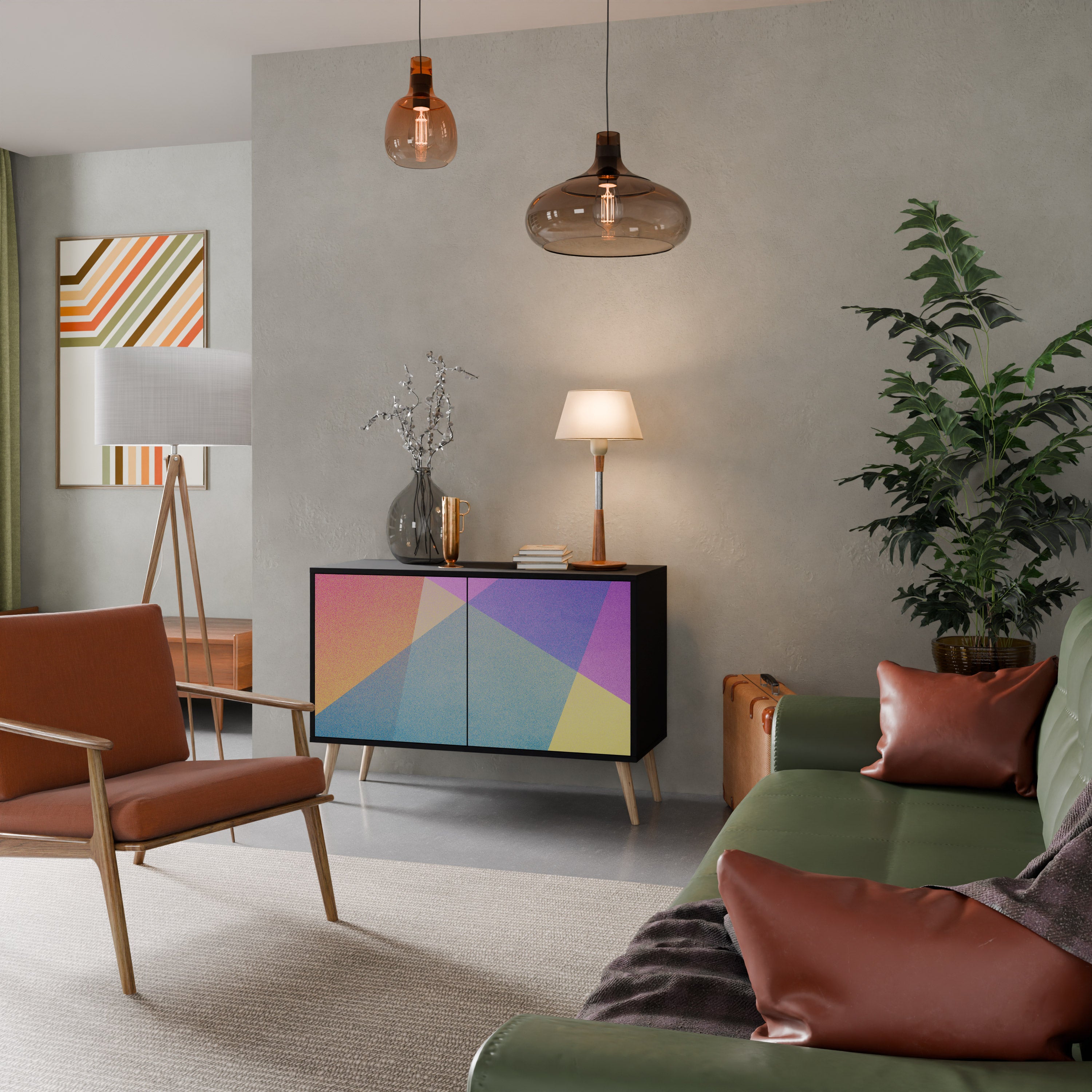 BRIGHT GEOMETRY 2-Door Sideboard in Black Finish