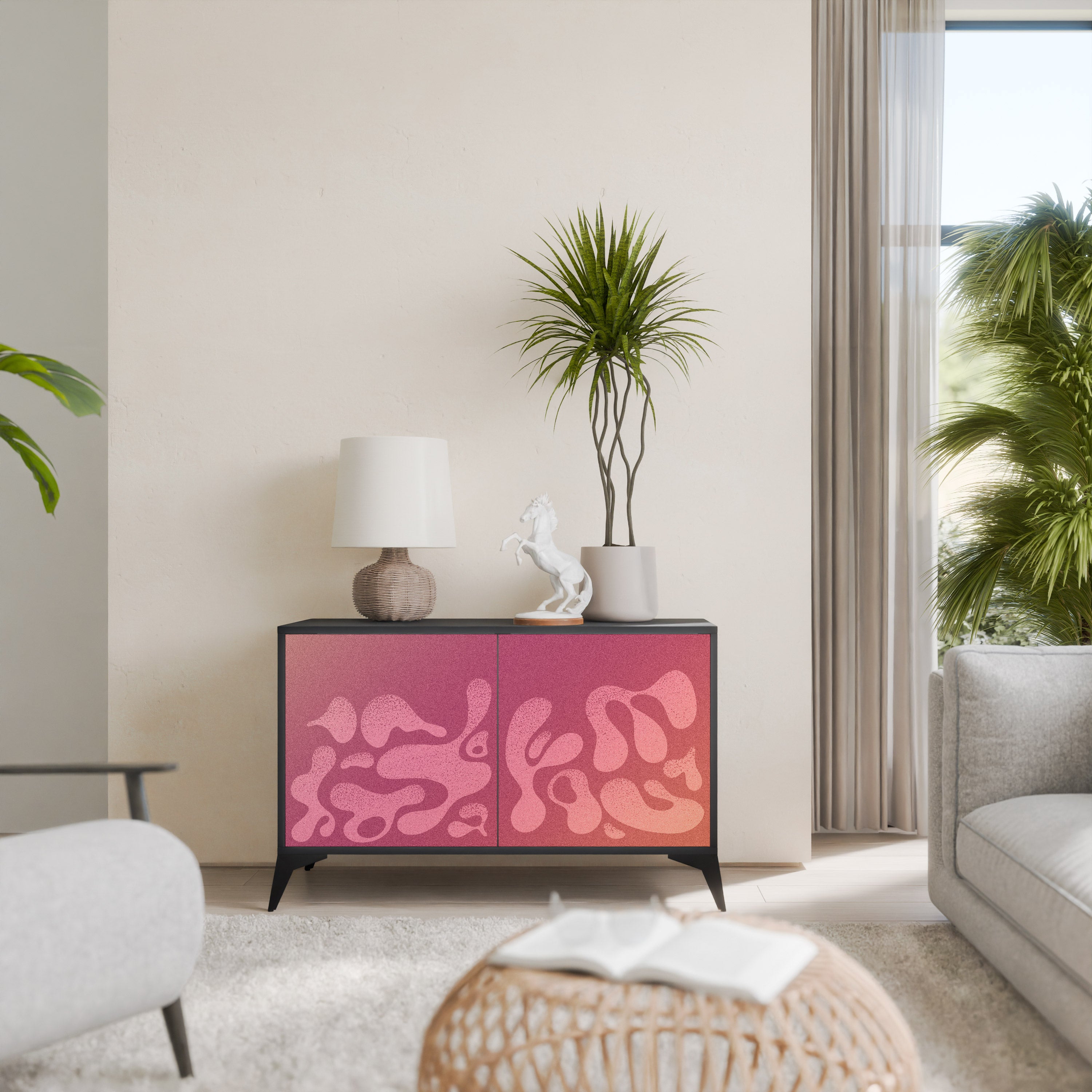 IRREGULAR PINK 2-Door Sideboard in Black Finish