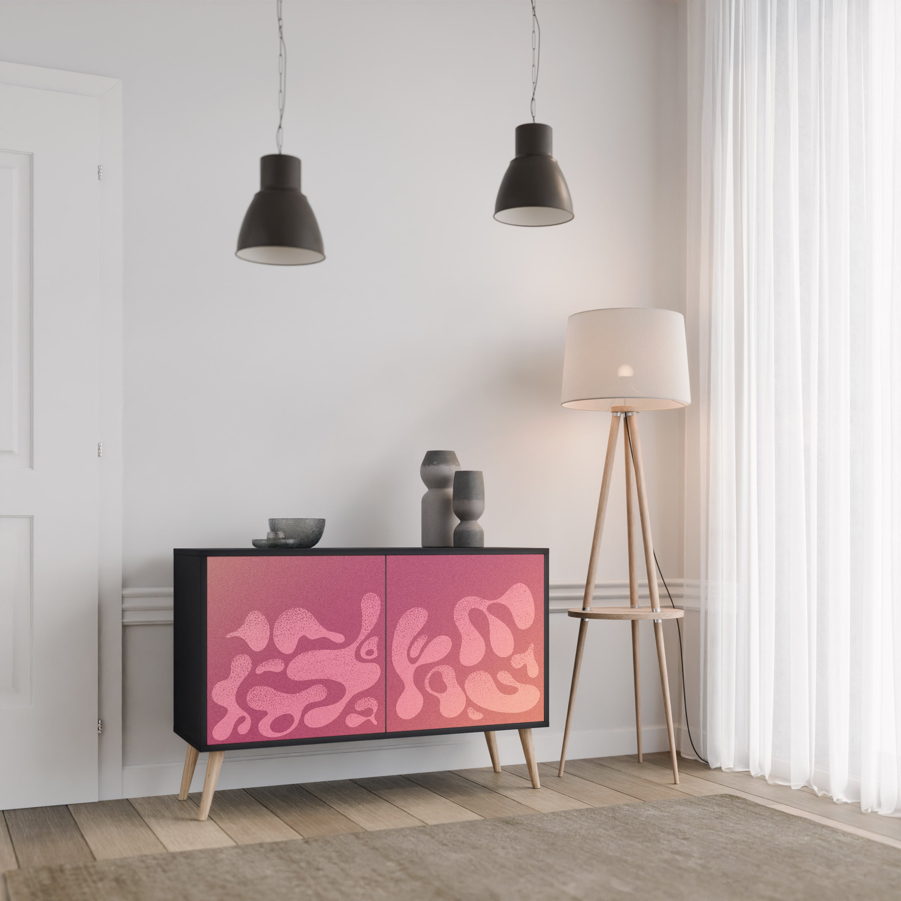 IRREGULAR PINK 2-Door Sideboard in Black Finish