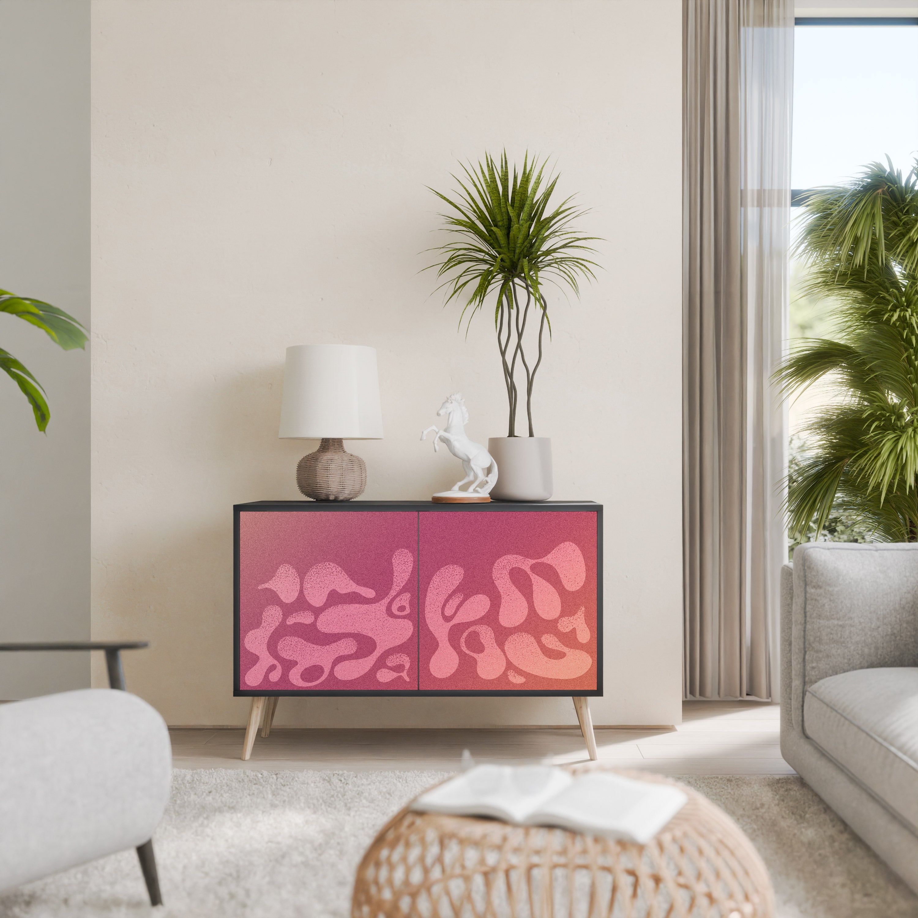 IRREGULAR PINK 2-Door Sideboard in Black Finish