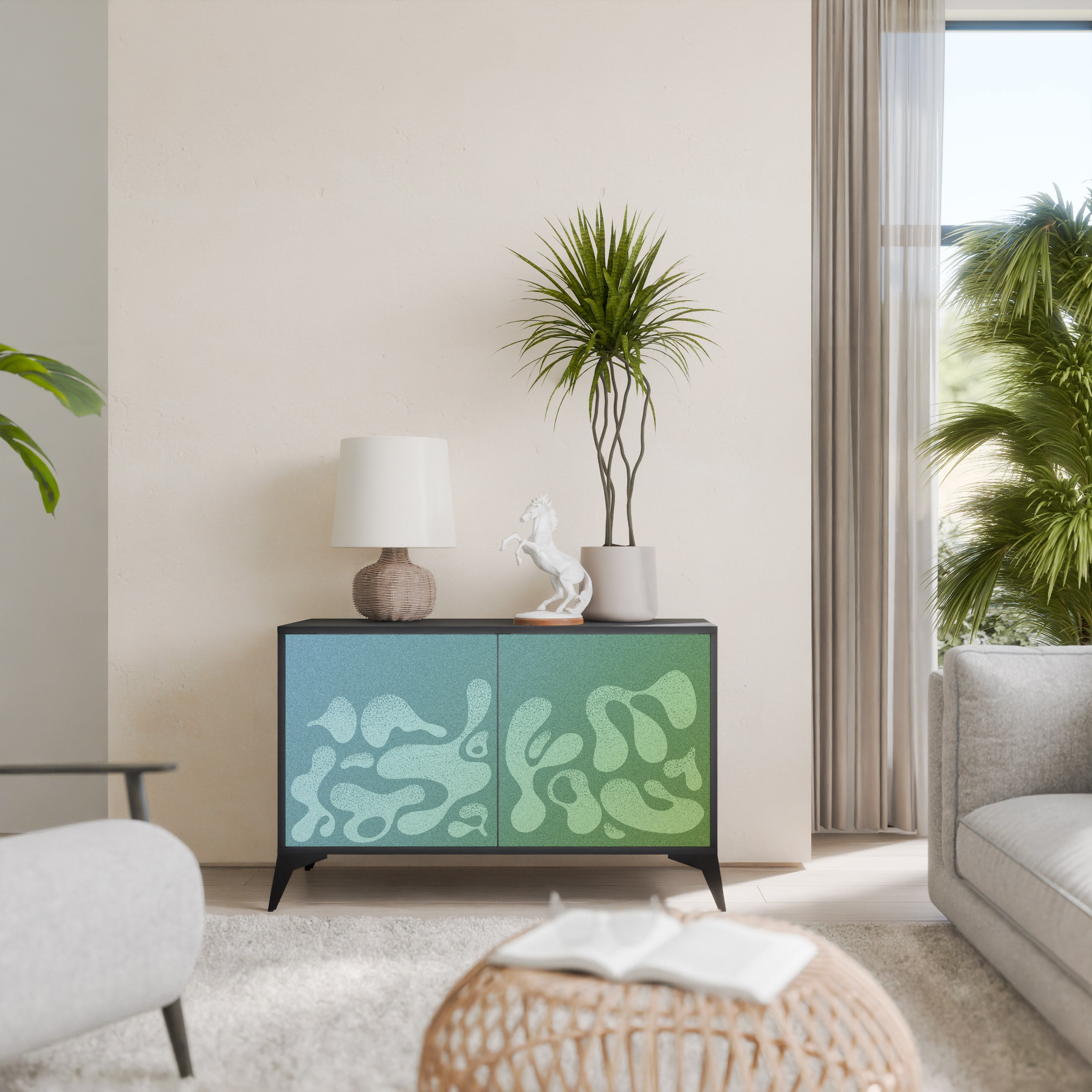 IRREGULAR BLUE 2-Door Sideboard in Black Finish