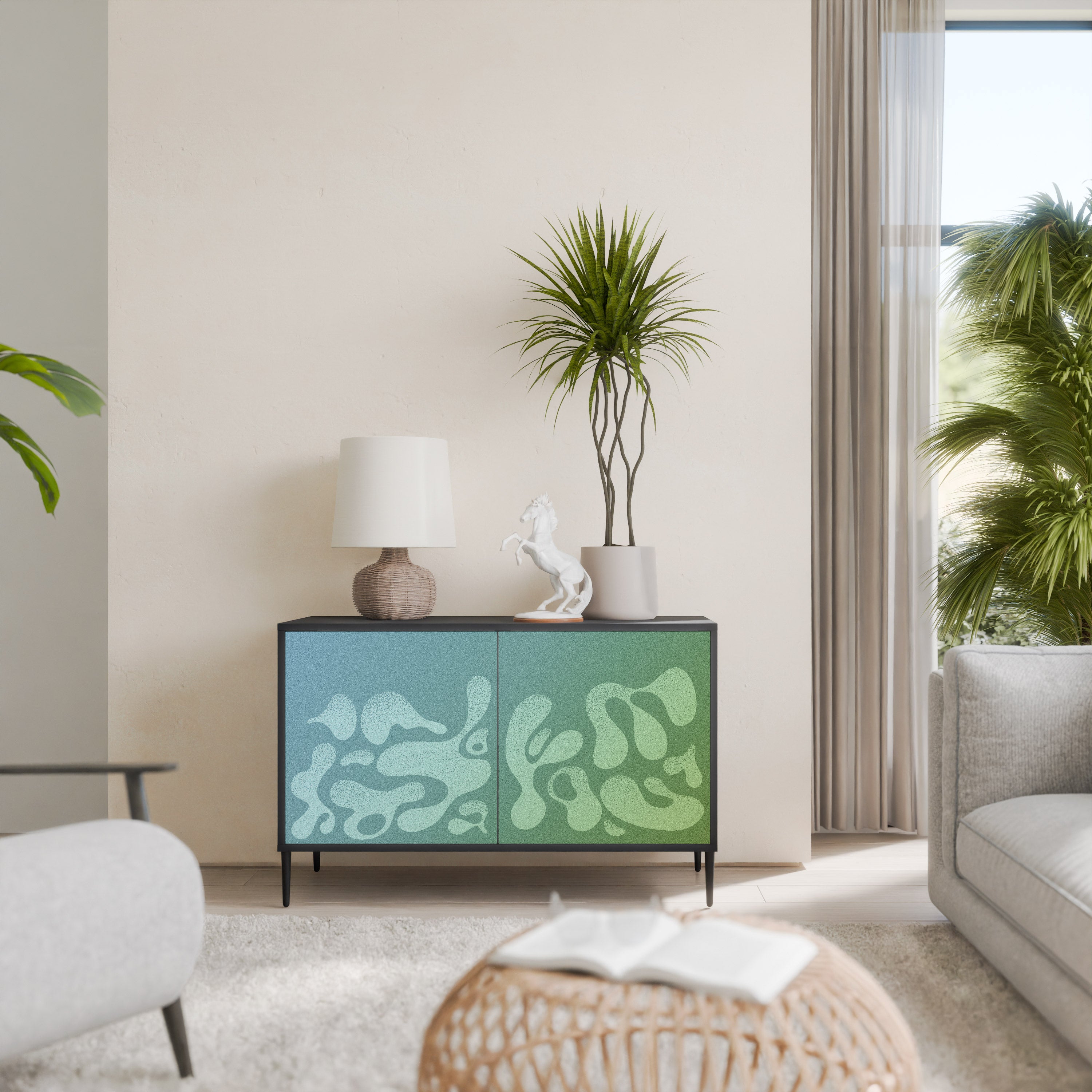 IRREGULAR BLUE 2-Door Sideboard in Black Finish