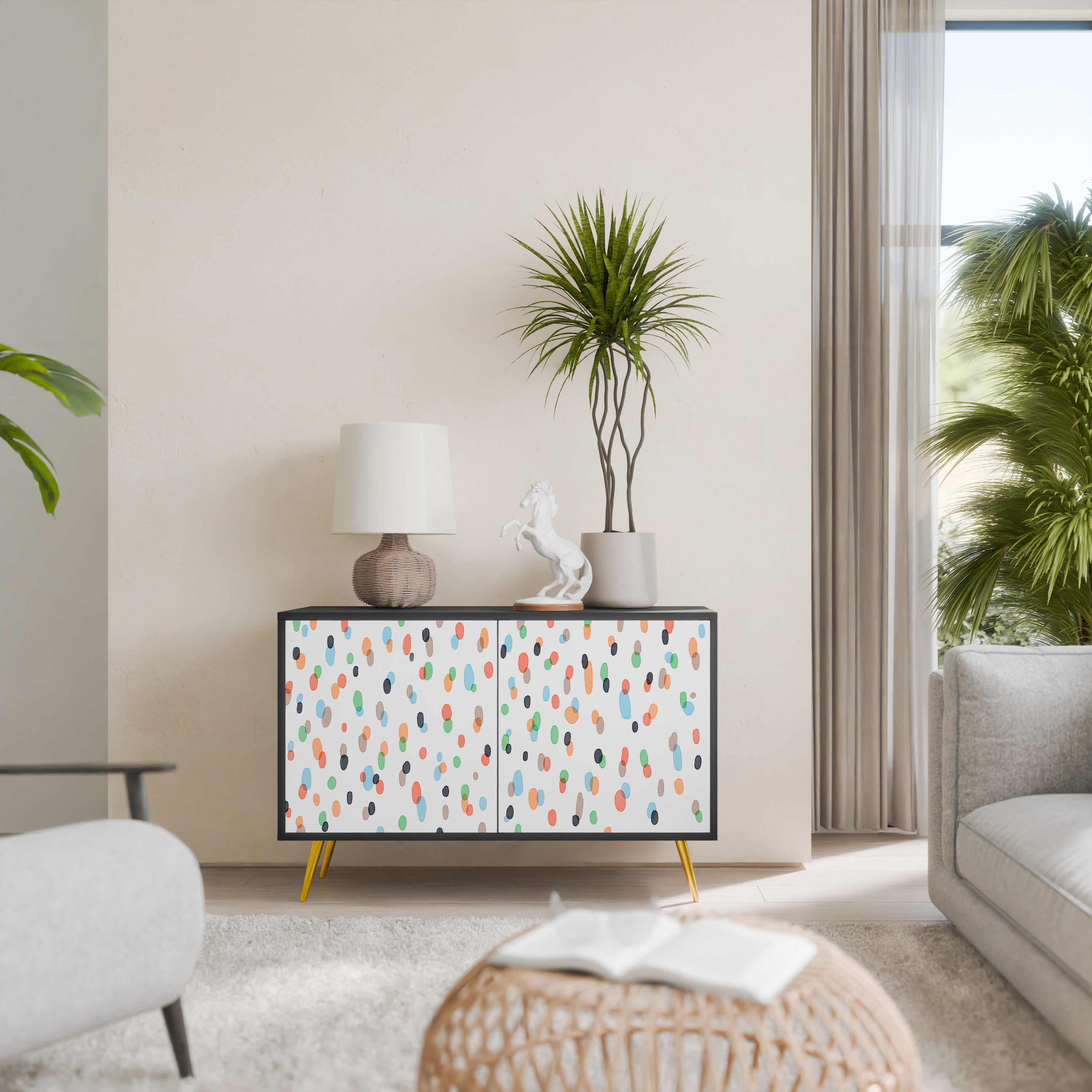 ENERGETIC SPOTS 2-Door Sideboard in Black Finish