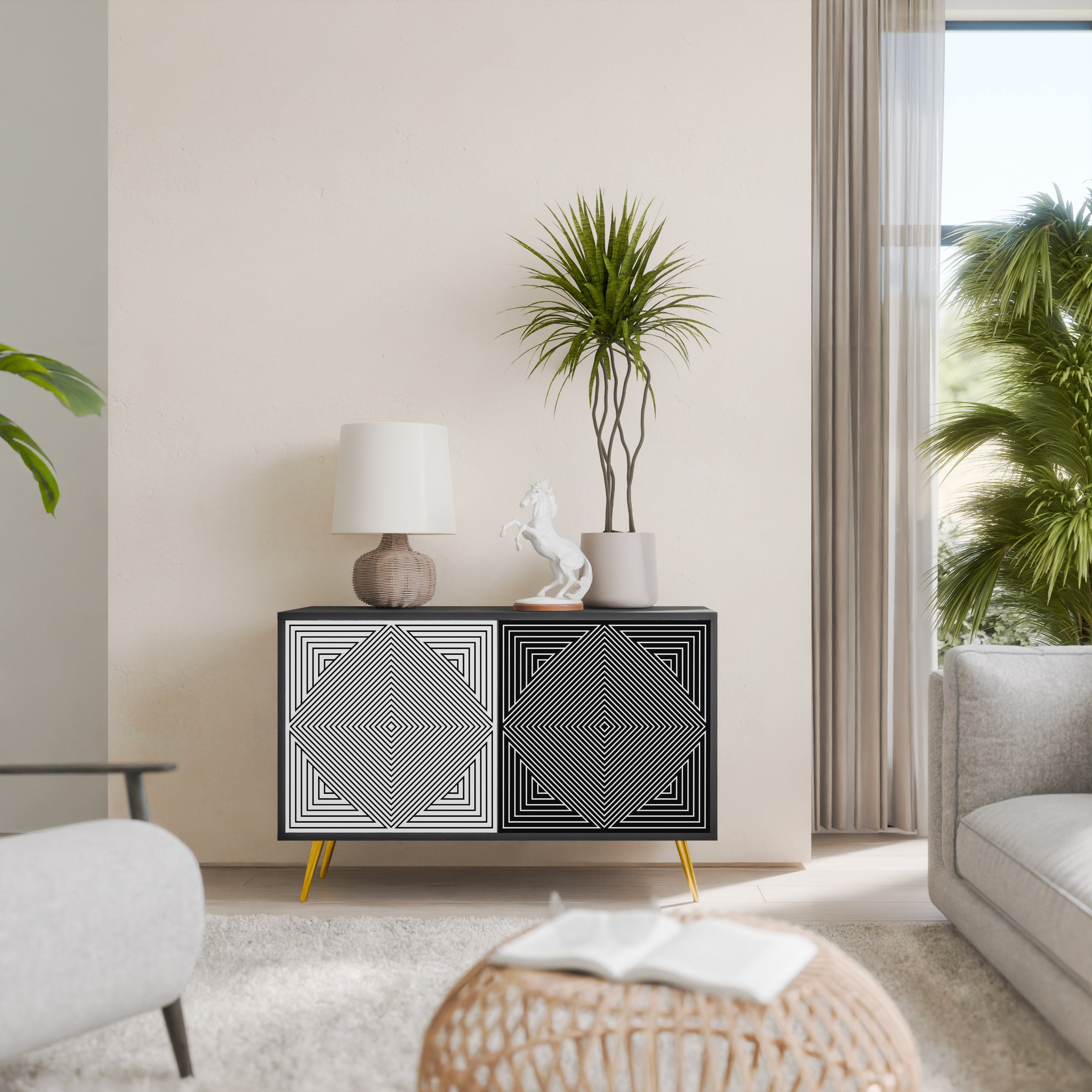 POLYGON ILLUSION 2-Door Sideboard in Black Finish