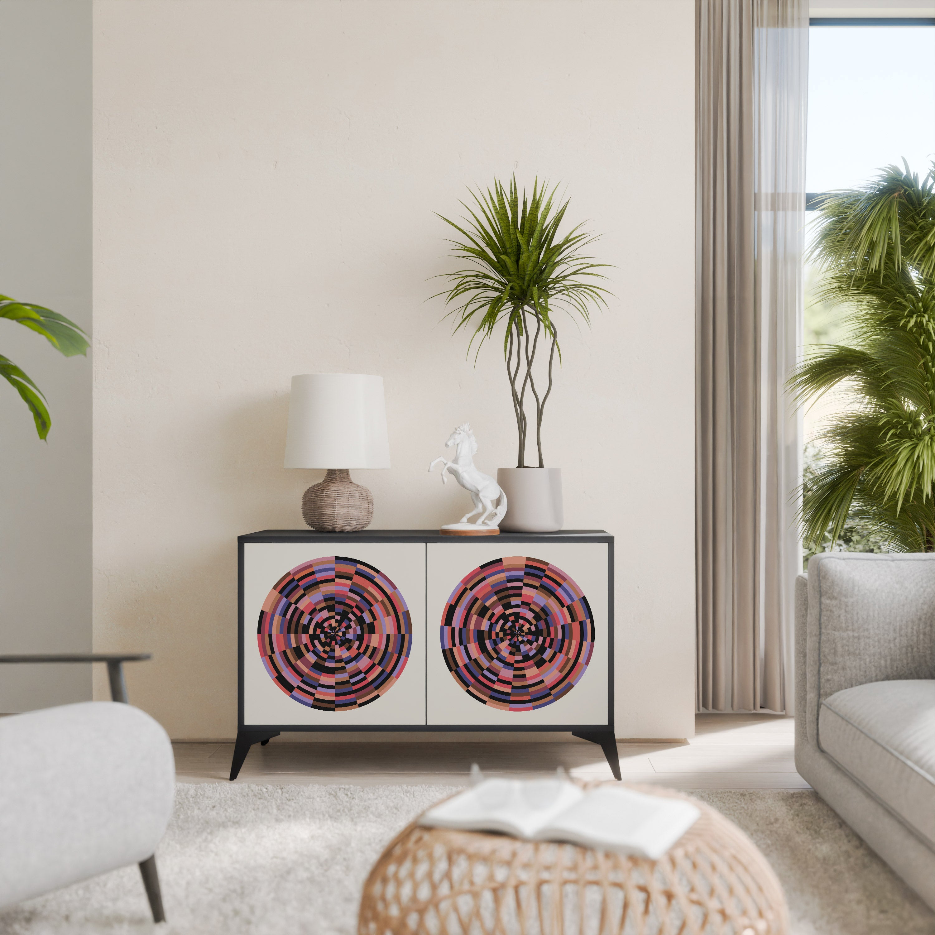 BROWN CIRCLES 2-Door Sideboard in Black Finish