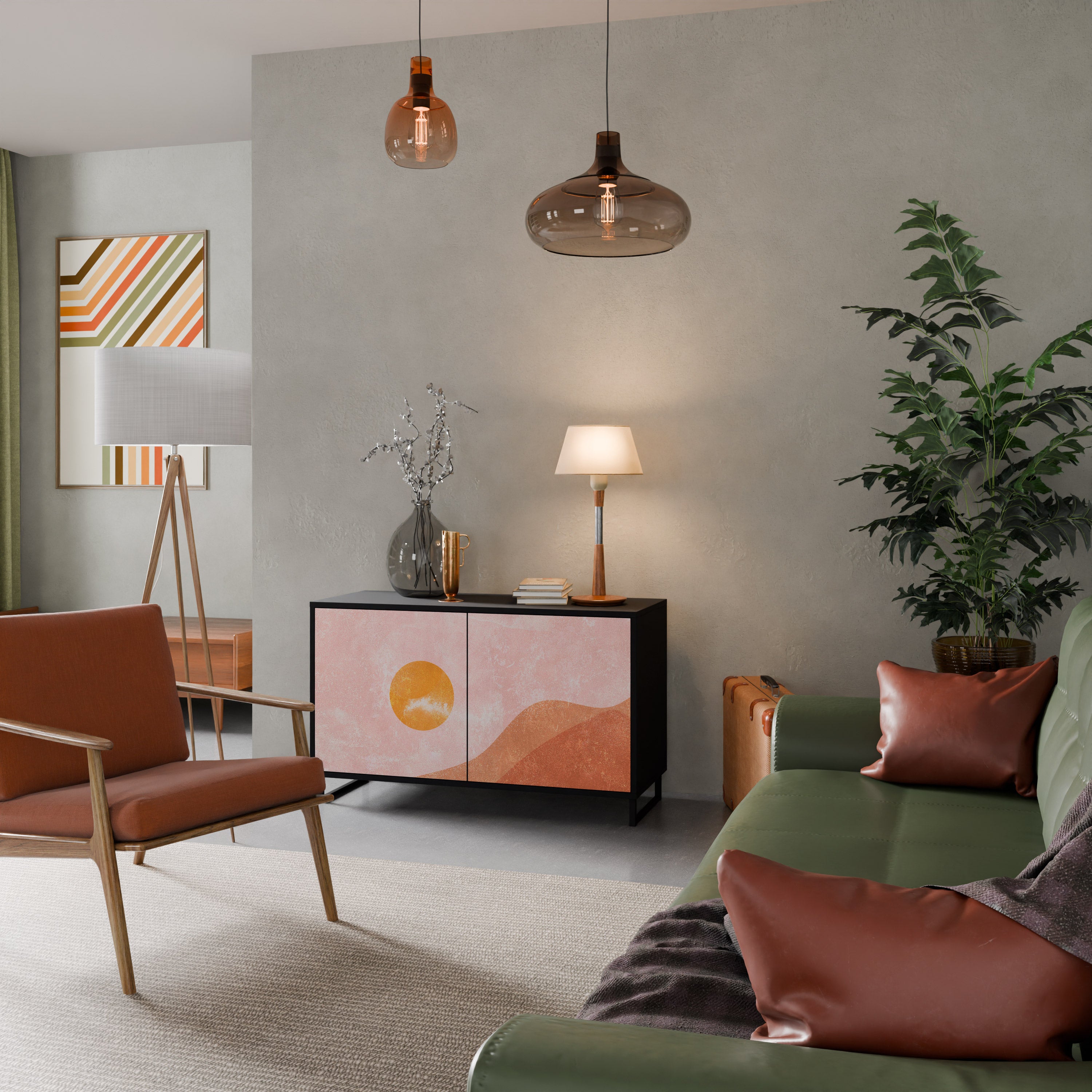 LUMINOUS SUNLIGHT 2-Door Sideboard in Black Finish