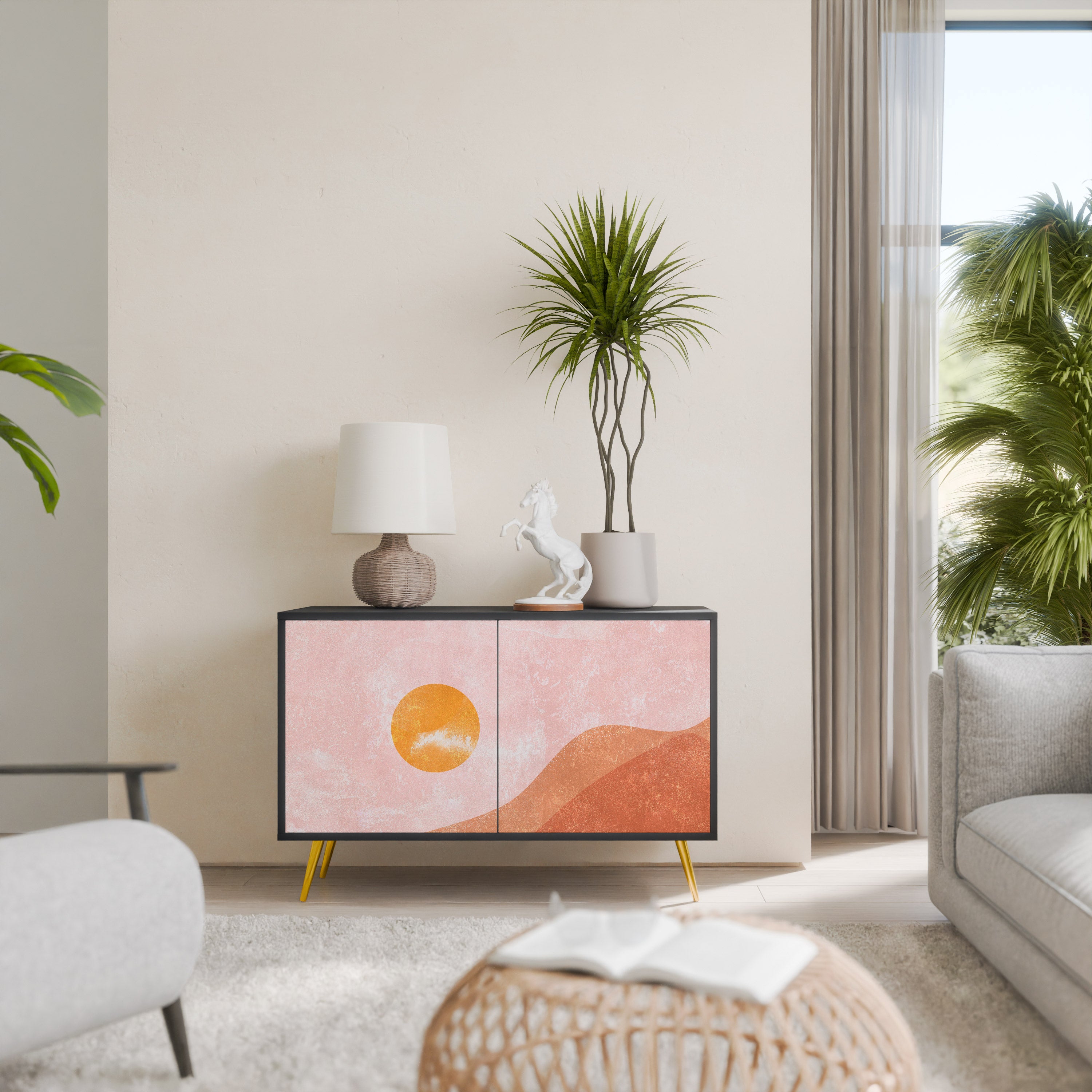 LUMINOUS SUNLIGHT 2-Door Sideboard in Black Finish