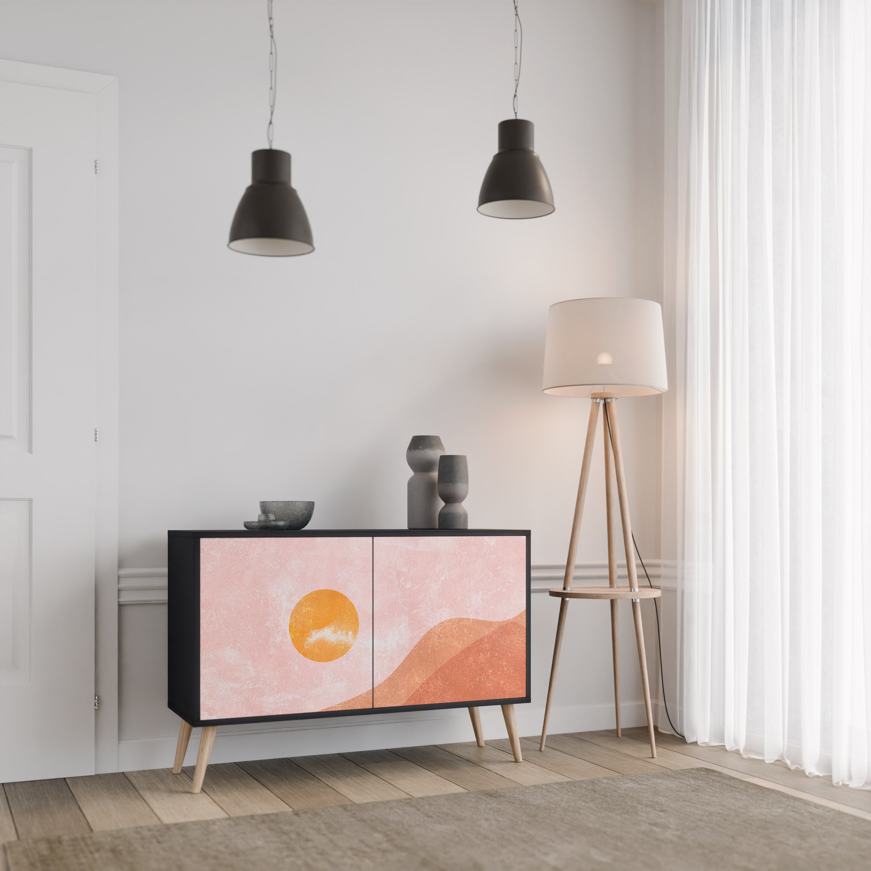 LUMINOUS SUNLIGHT 2-Door Sideboard in Black Finish