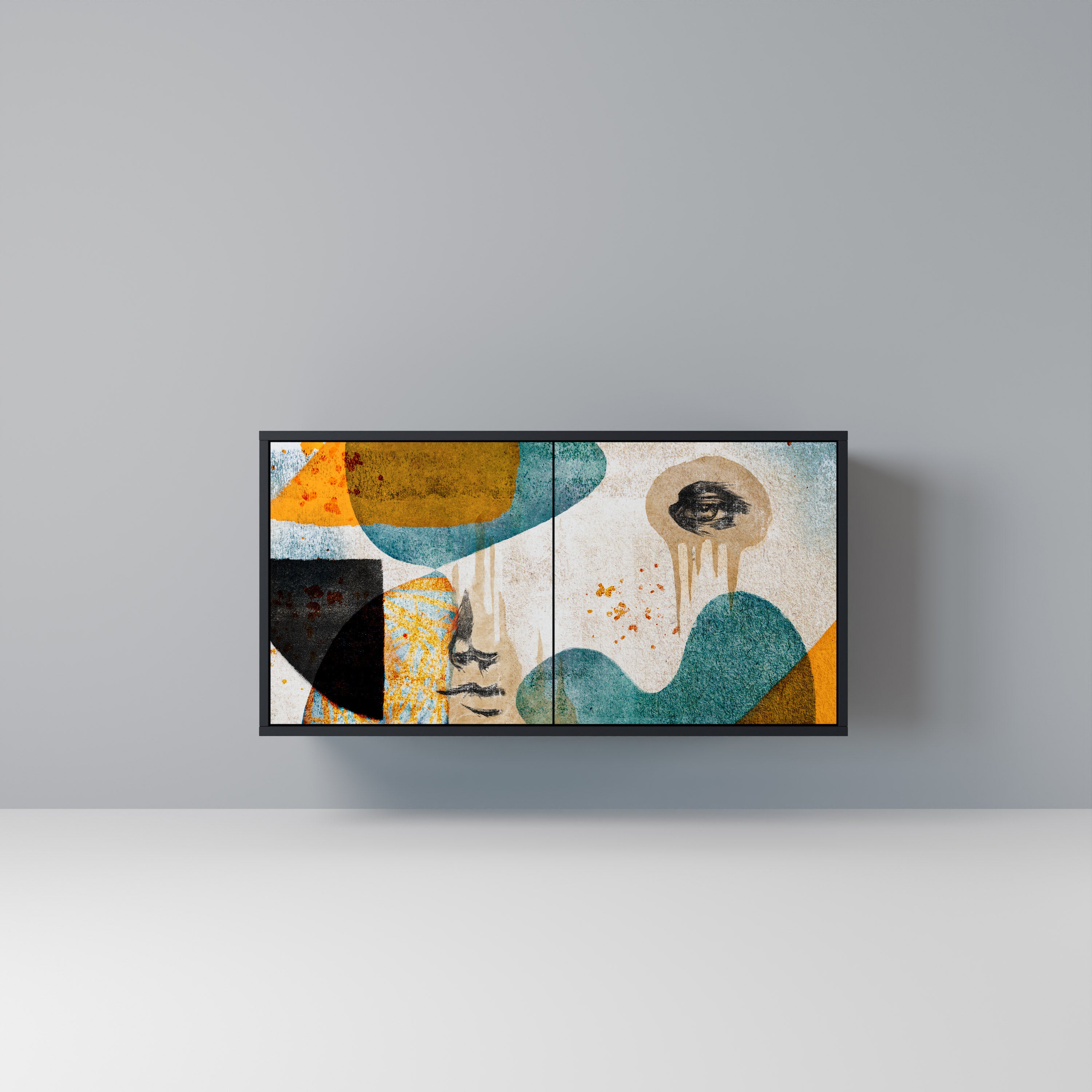 ABSTRACT FACES 2-Door Sideboard in Black Finish