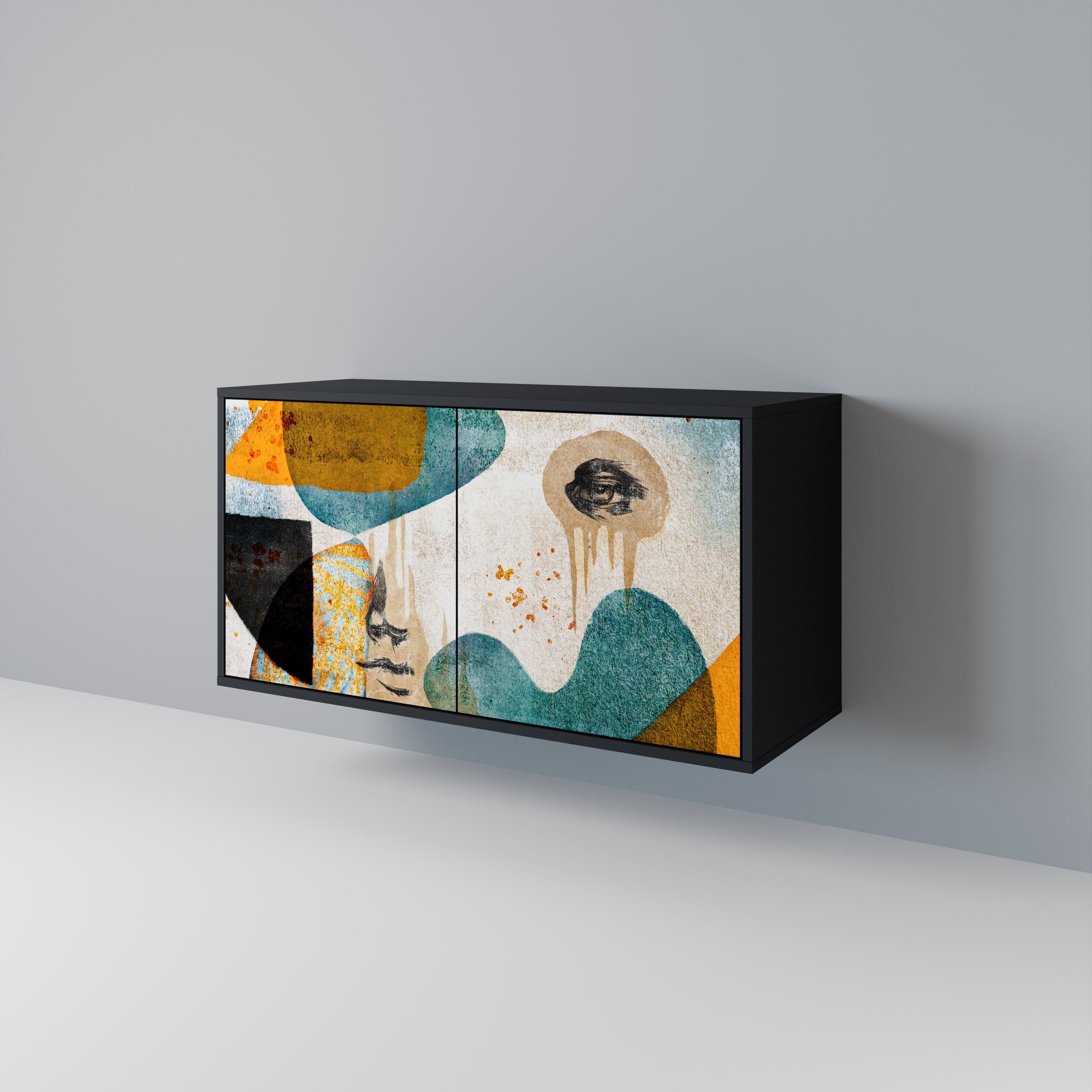 ABSTRACT FACES 2-Door Sideboard in Black Finish