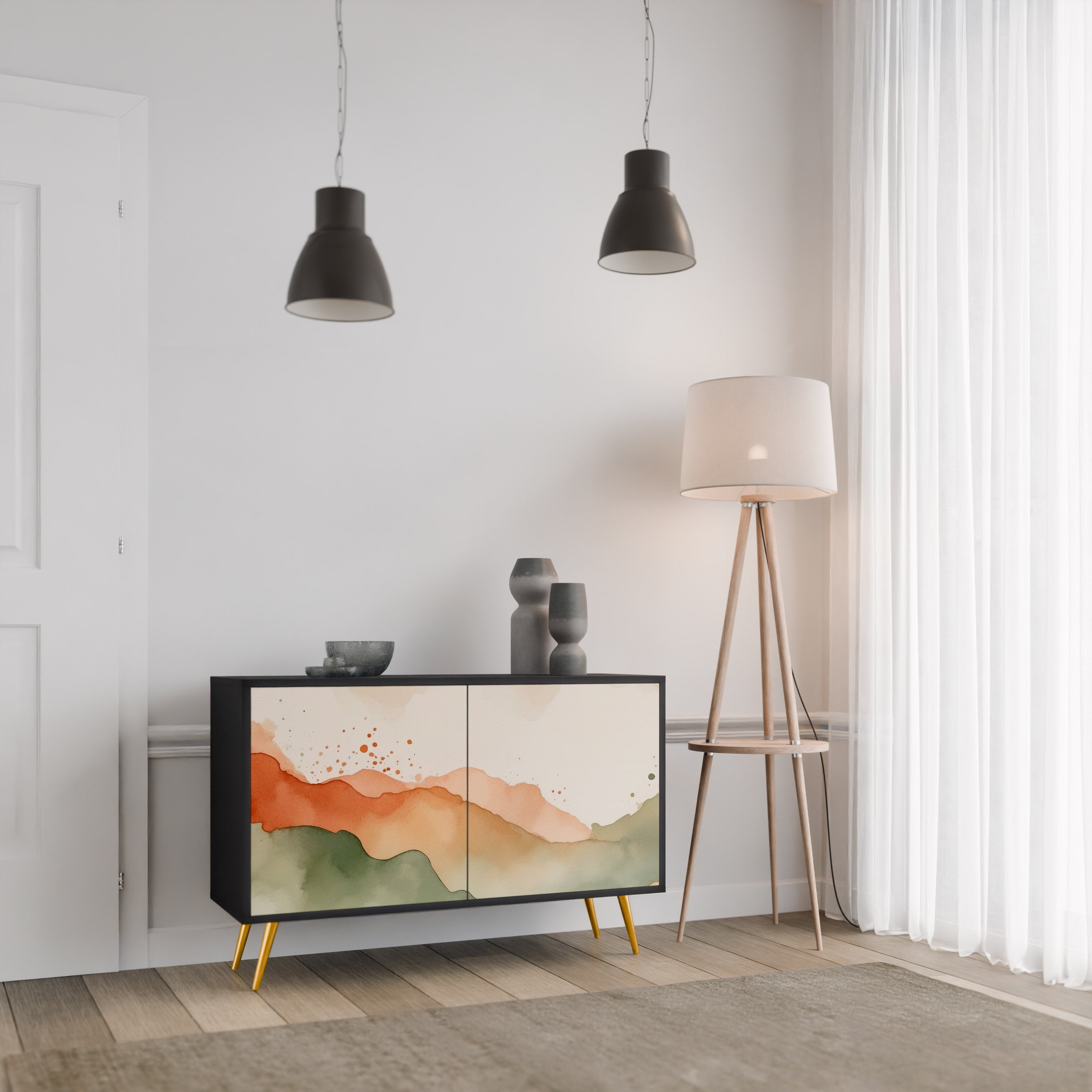 WATERCOLOUR PEAKS 2-Door Sideboard in Black Finish