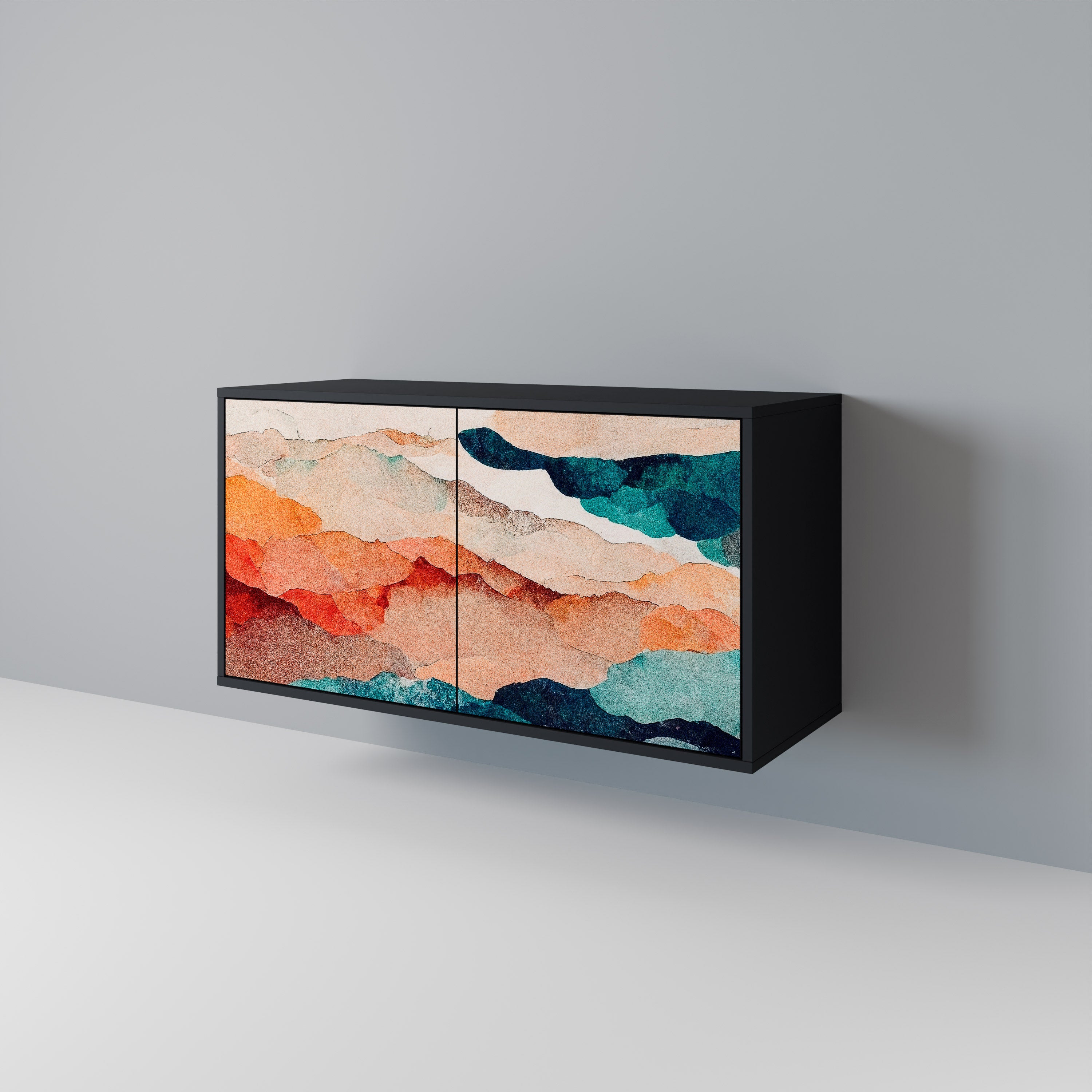 ABSTRACT LANDSCAPE 2-Door Sideboard in Black Finish