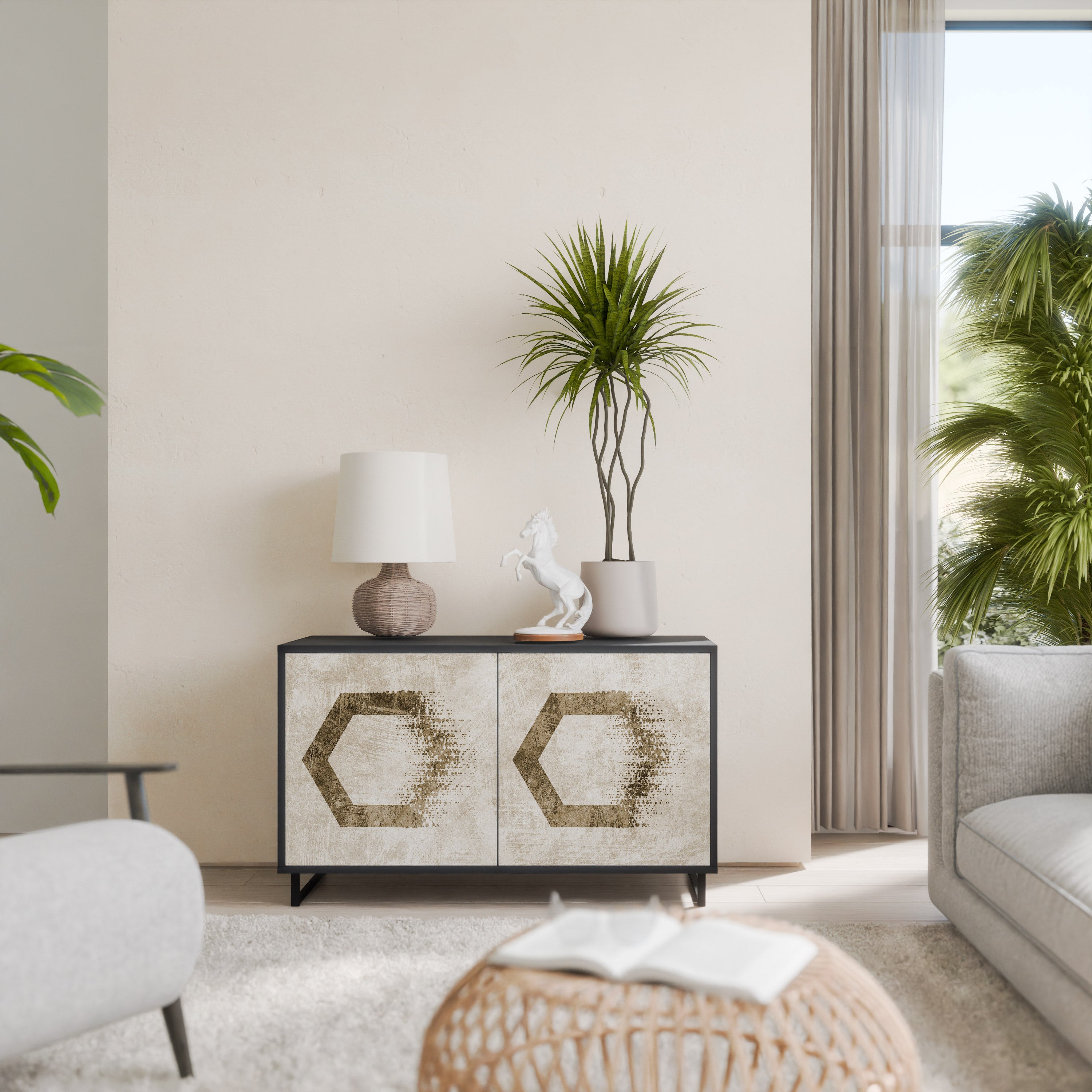 HEXAGONAL SHAPES 2-Door Sideboard in Black Finish