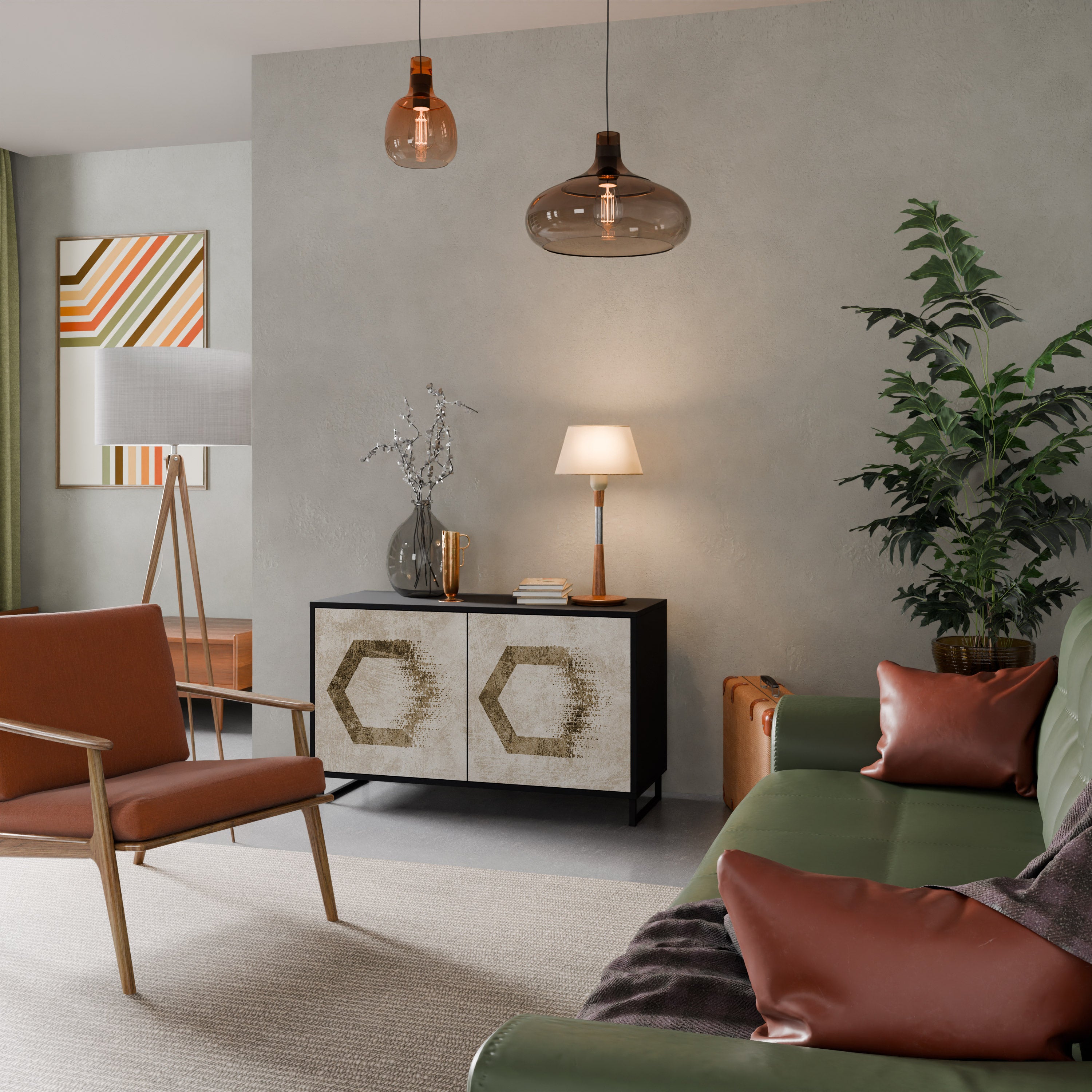 HEXAGONAL SHAPES 2-Door Sideboard in Black Finish