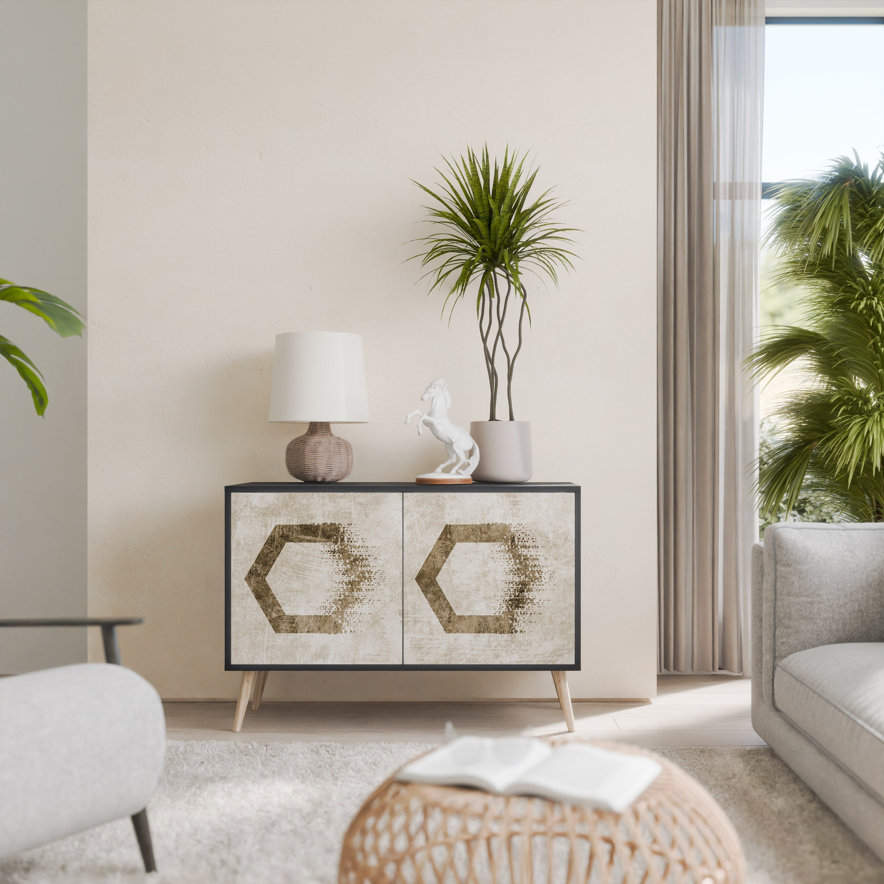 HEXAGONAL SHAPES 2-Door Sideboard in Black Finish