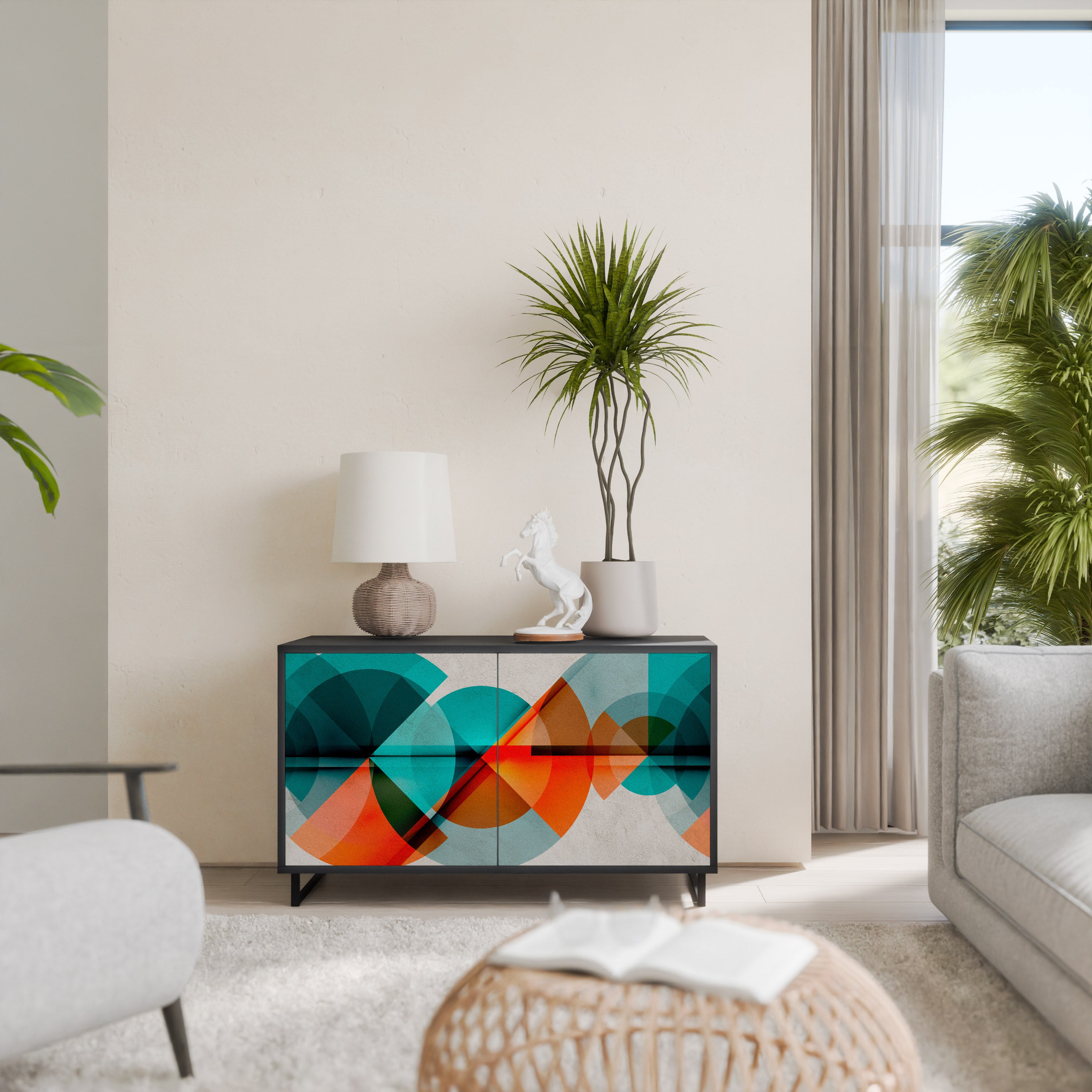 CIRCULAR RHAPSODY 2-Door Sideboard in Black Finish