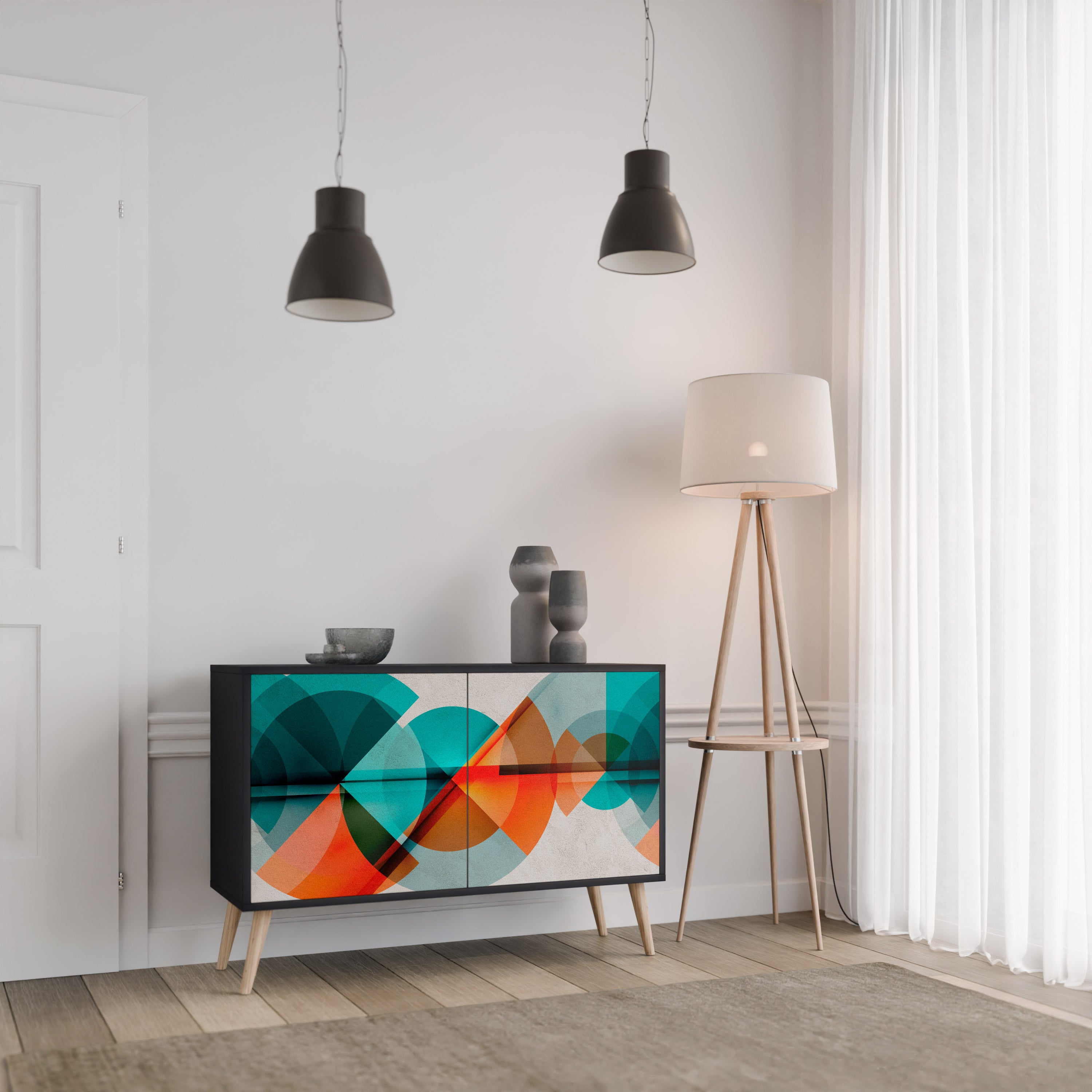 CIRCULAR RHAPSODY 2-Door Sideboard in Black Finish