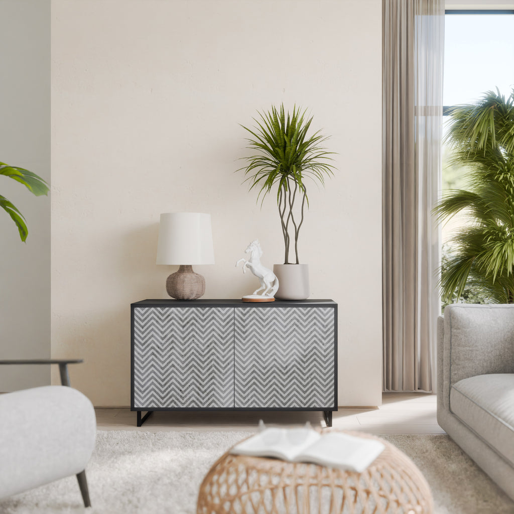 CONCRETE ZIG ZAG 2-Door Sideboard in Black Finish