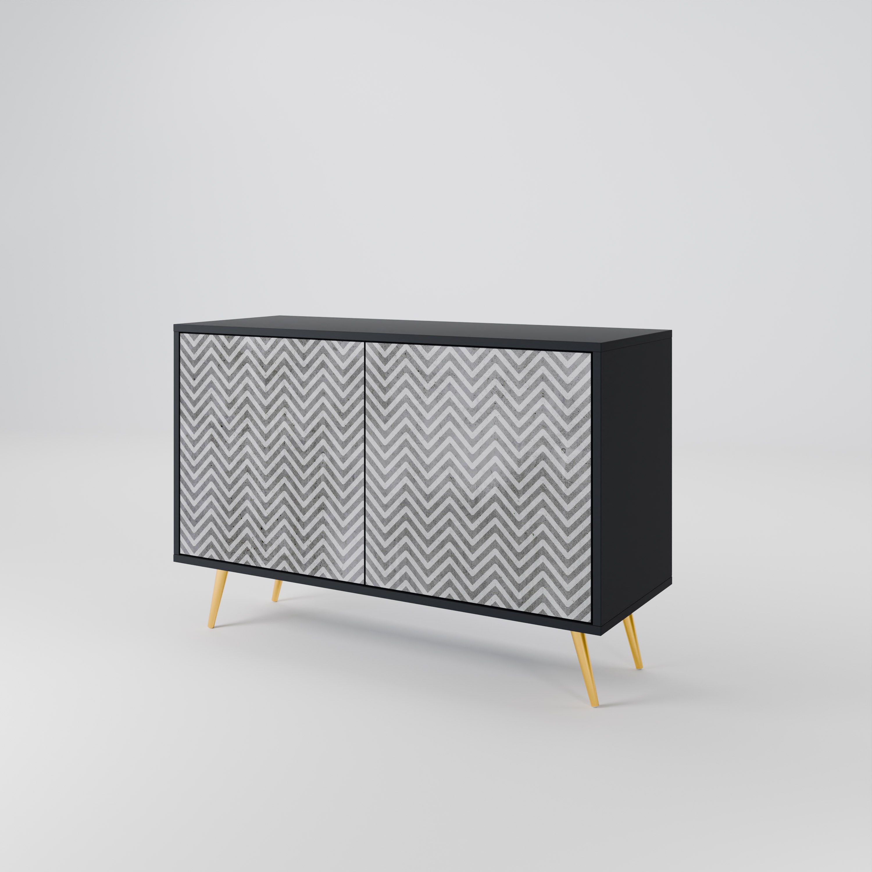 CONCRETE ZIG ZAG 2-Door Sideboard in Black Finish