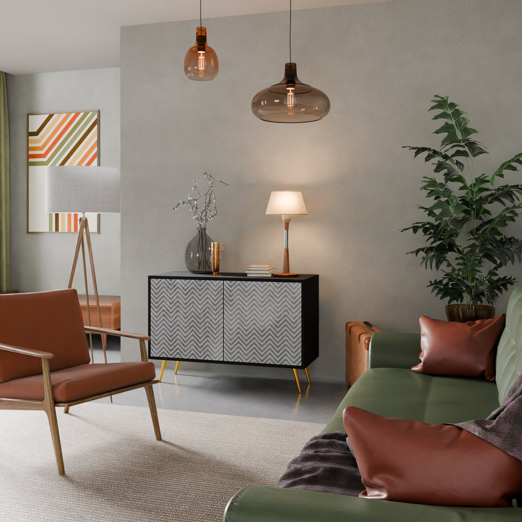 CONCRETE ZIG ZAG 2-Door Sideboard in Black Finish